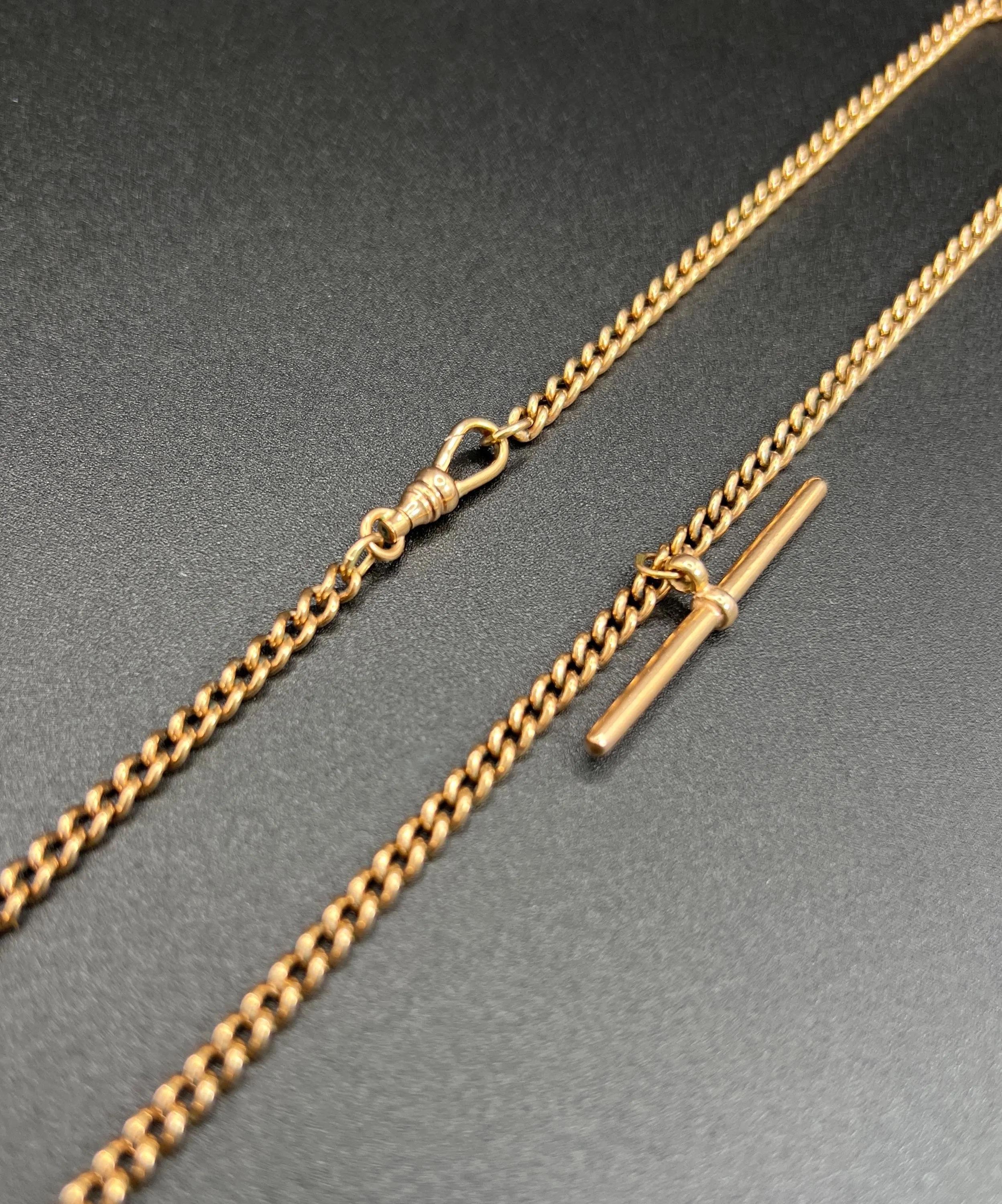 Chaîne Albert victorienne en or rose 9 carats avec barre en T de 18 1/4 pouces 6