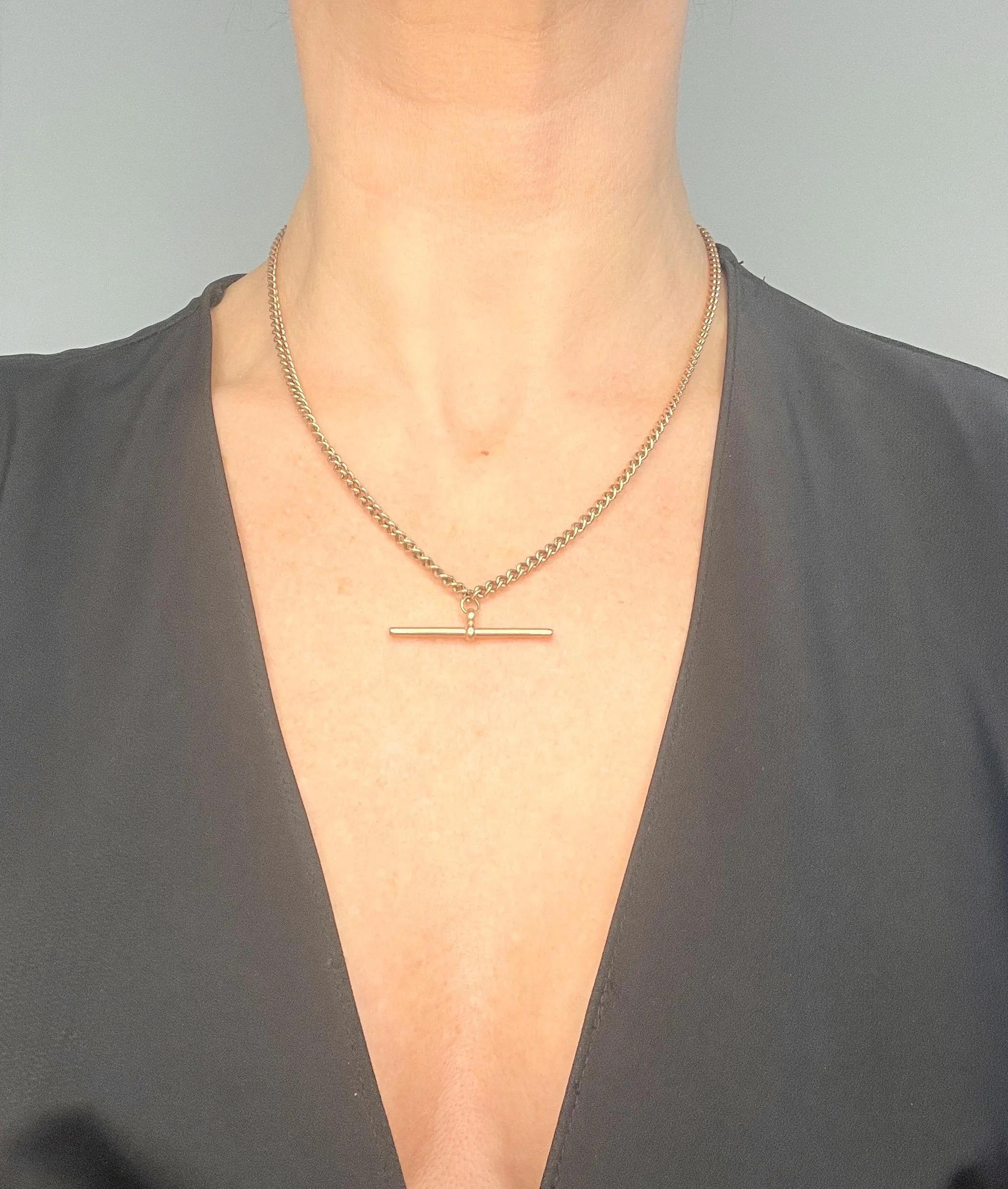 Chaîne Albert victorienne en or rose 9 carats avec barre en T de 18 1/4 pouces 7