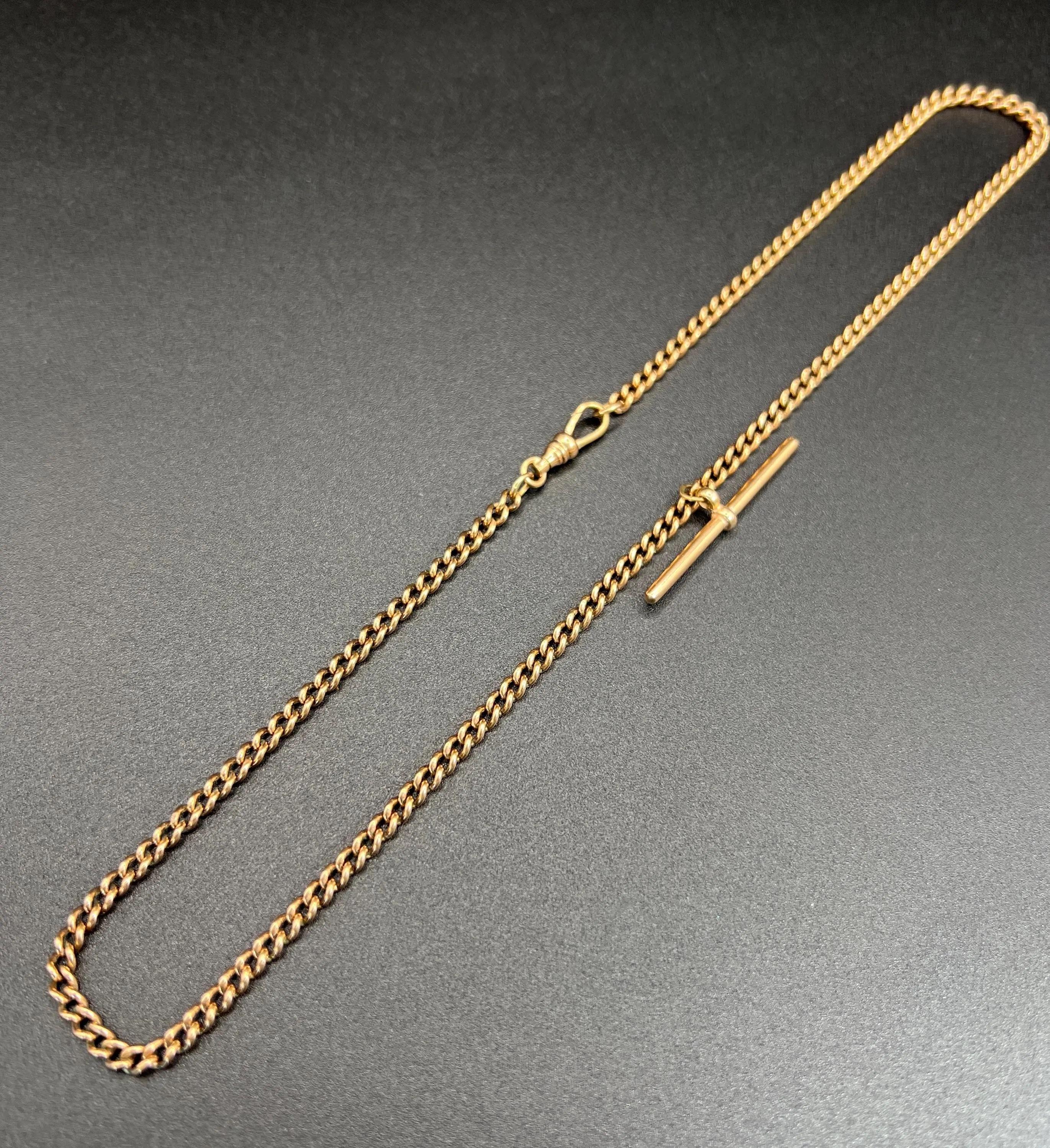 Chaîne Albert victorienne en or rose 9 carats avec barre en T de 18 1/4 pouces 4