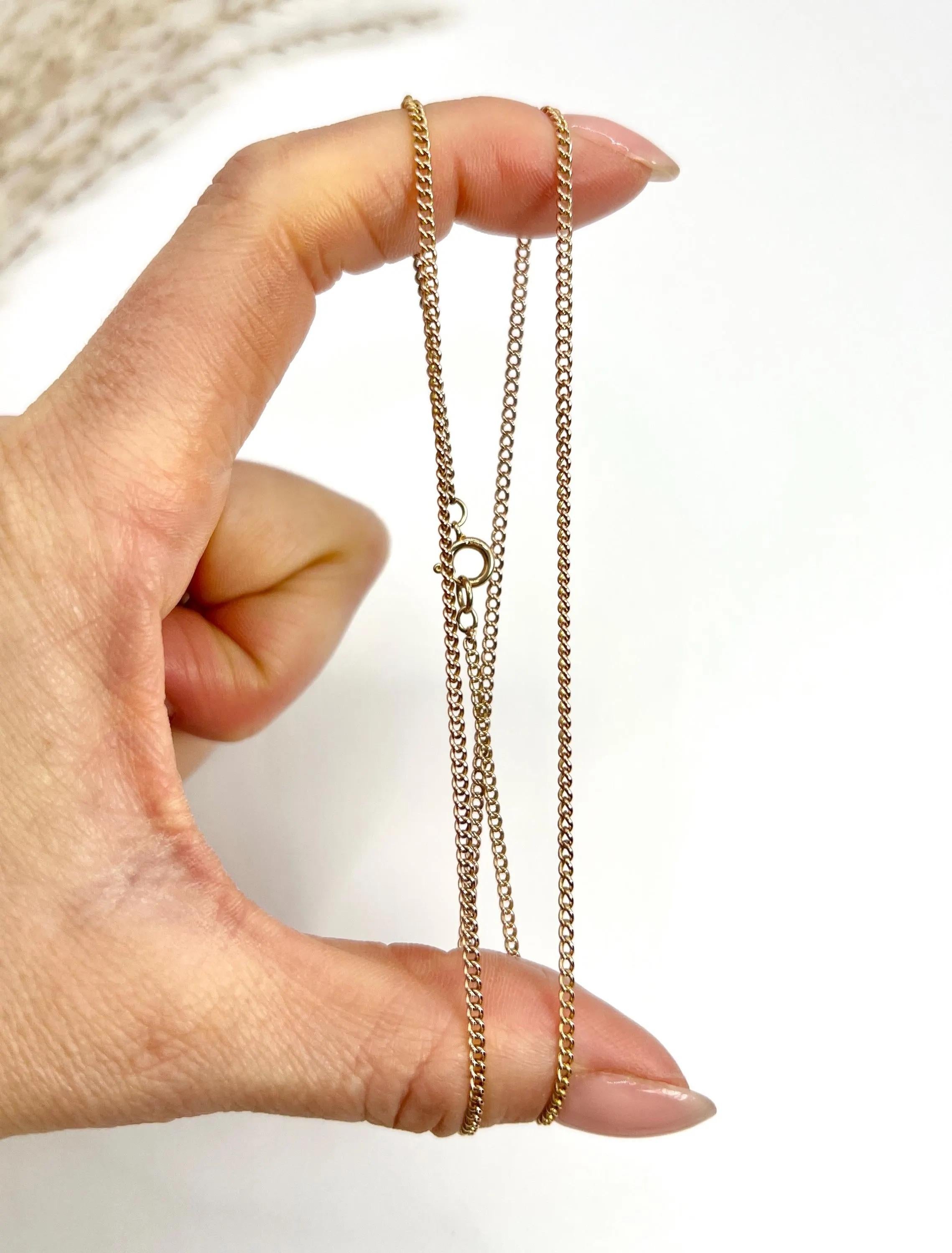 Antique 9ct Rose Gold Victorian 18 Inch Fine Curb Chain with Bolt Ring Clasp In Good Condition For Sale In Brighton, GB