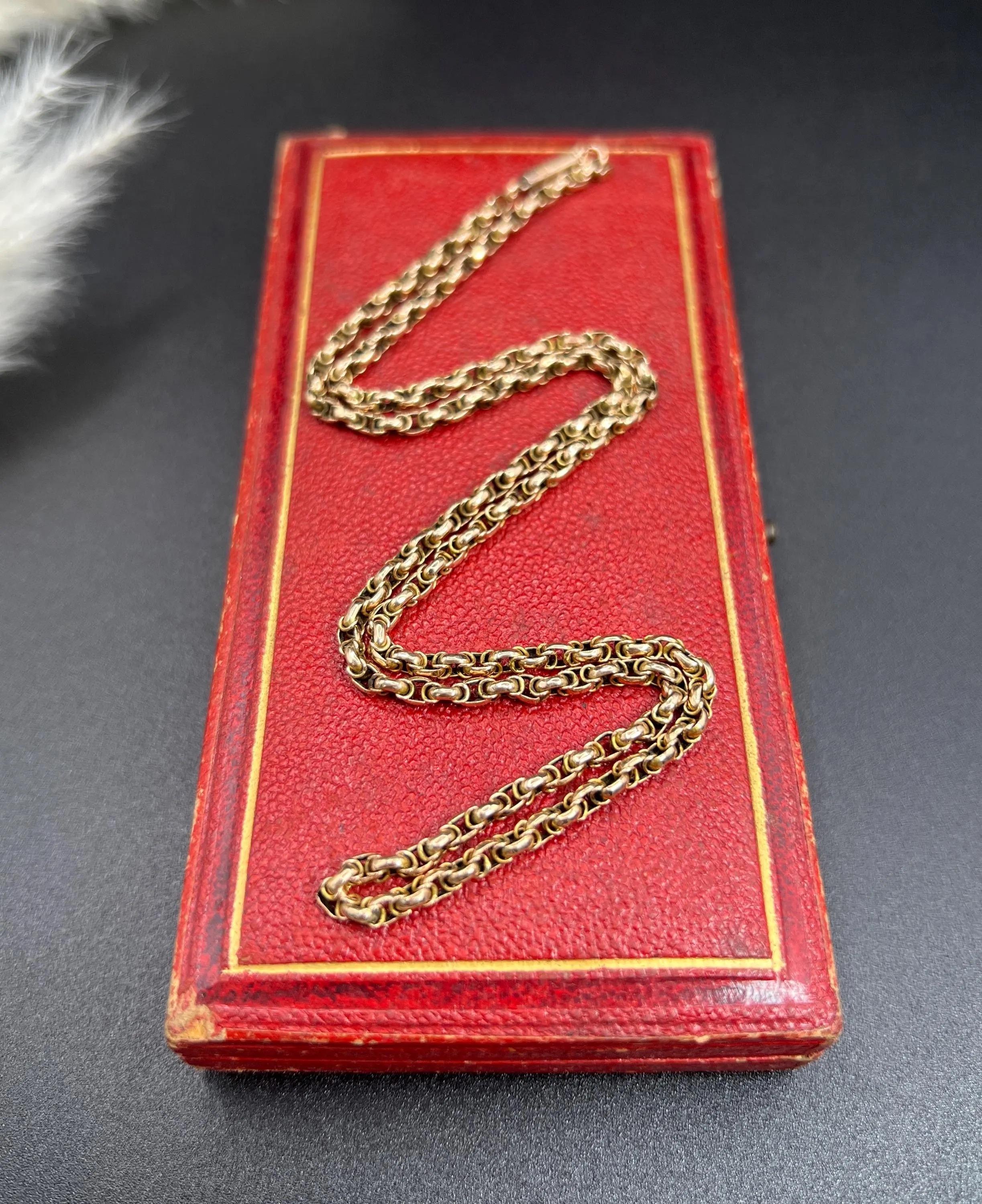 Antique 9ct Rose Gold, Victorian 19 Inch Fancy Double Link Belcher Chain 7