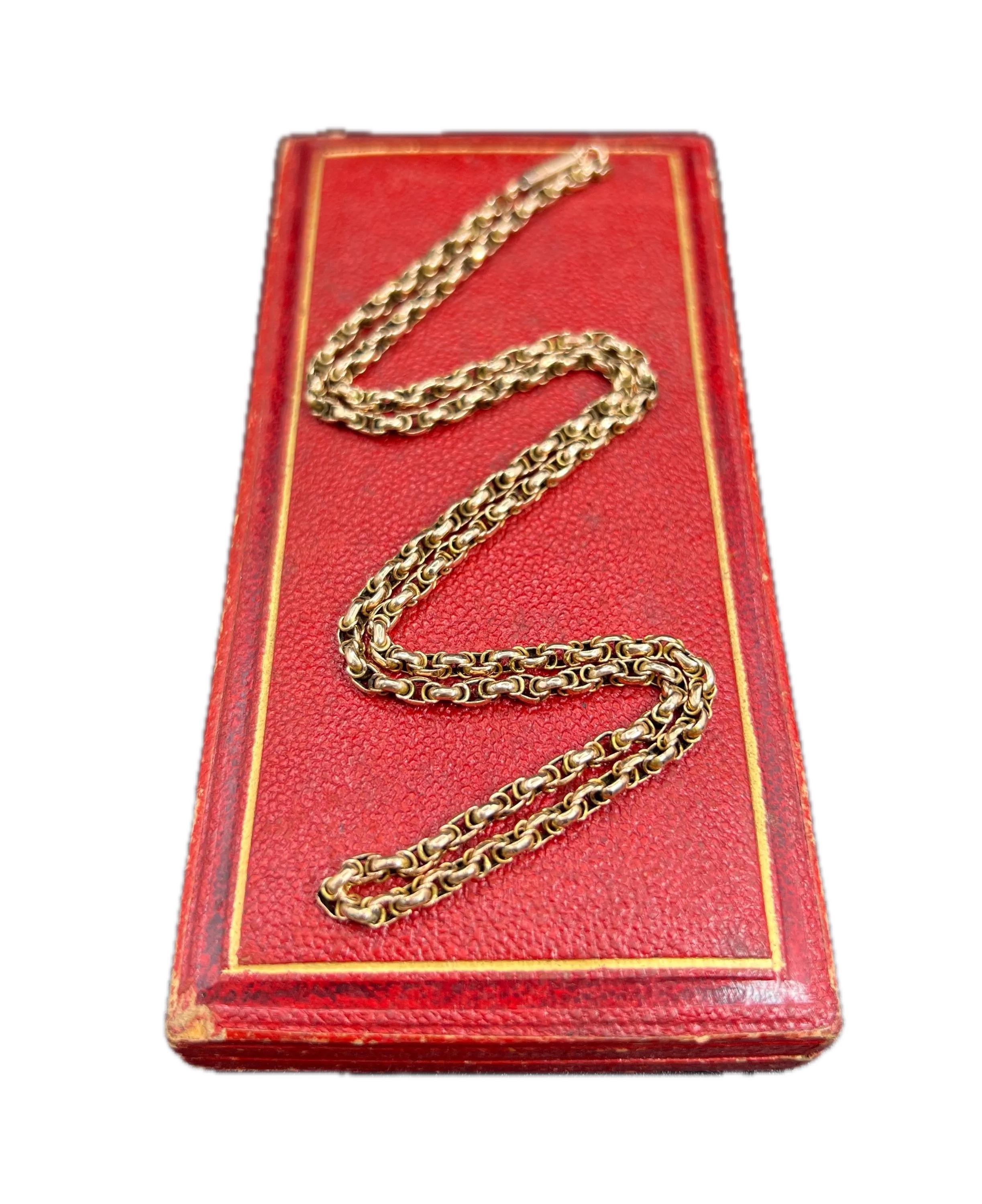 Women's or Men's Antique 9ct Rose Gold, Victorian 19 Inch Fancy Double Link Belcher Chain