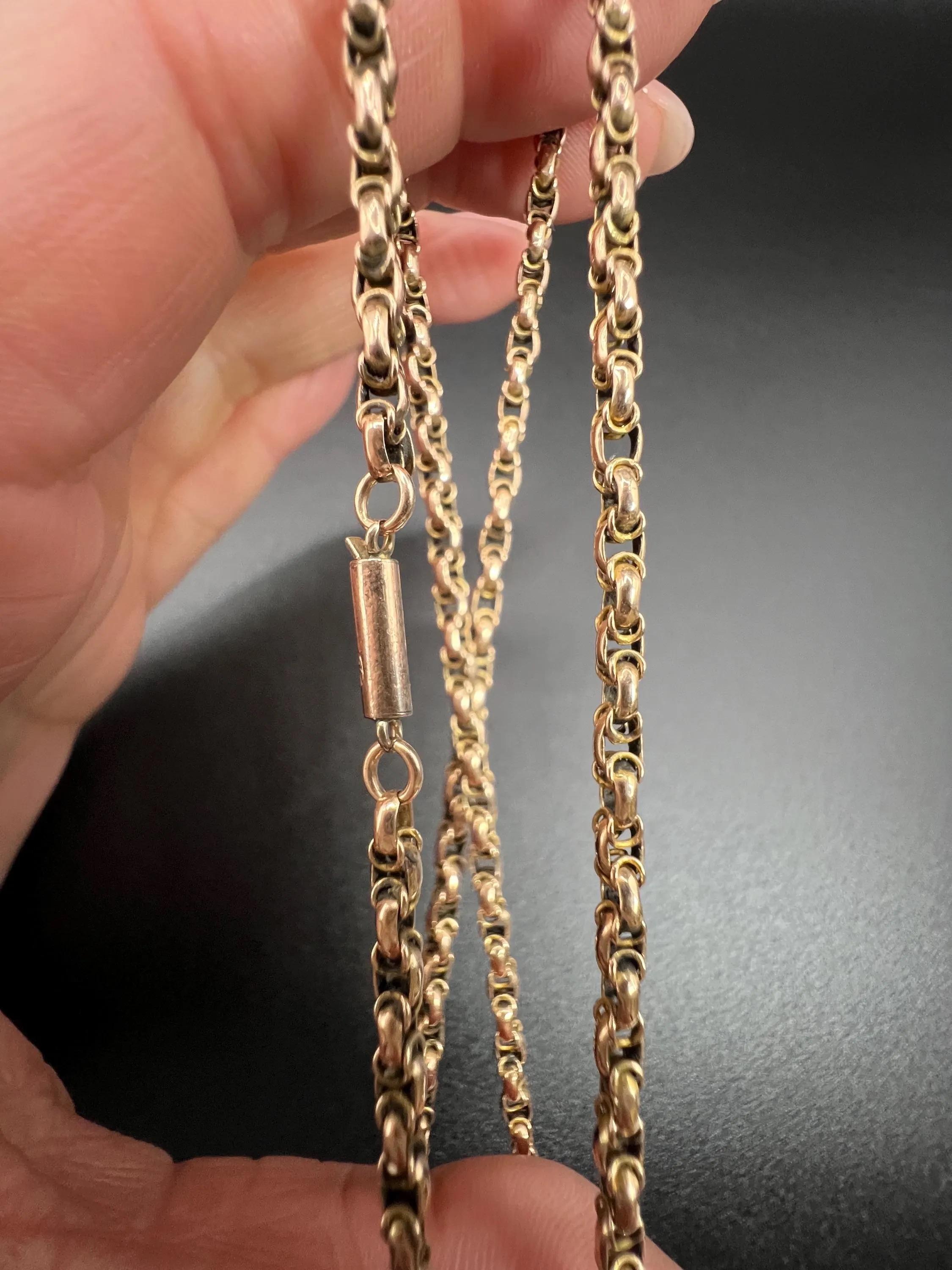 Antique 9ct Rose Gold, Victorian 19 Inch Fancy Double Link Belcher Chain 1