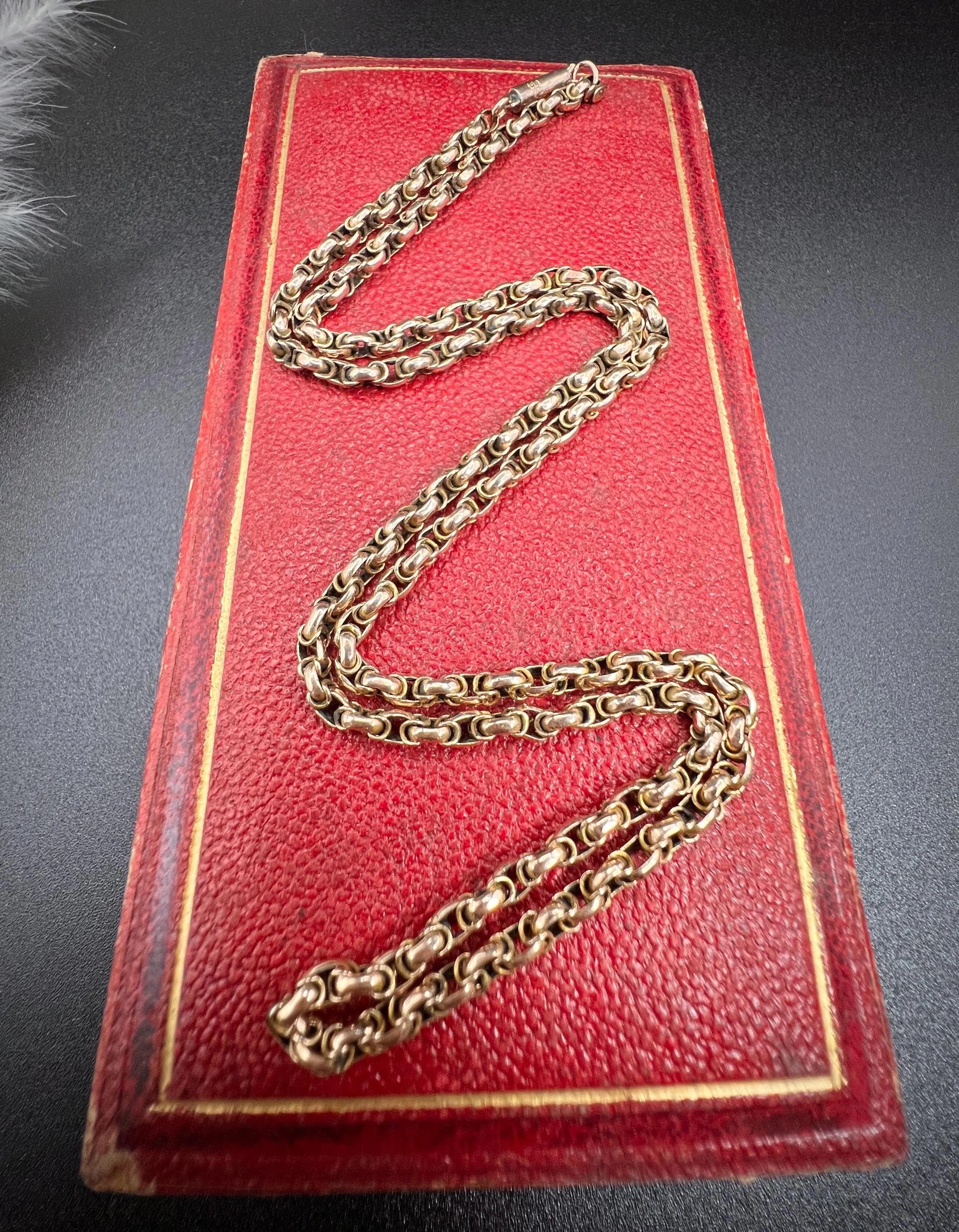 Antique 9ct Rose Gold, Victorian 19 Inch Fancy Double Link Belcher Chain 3
