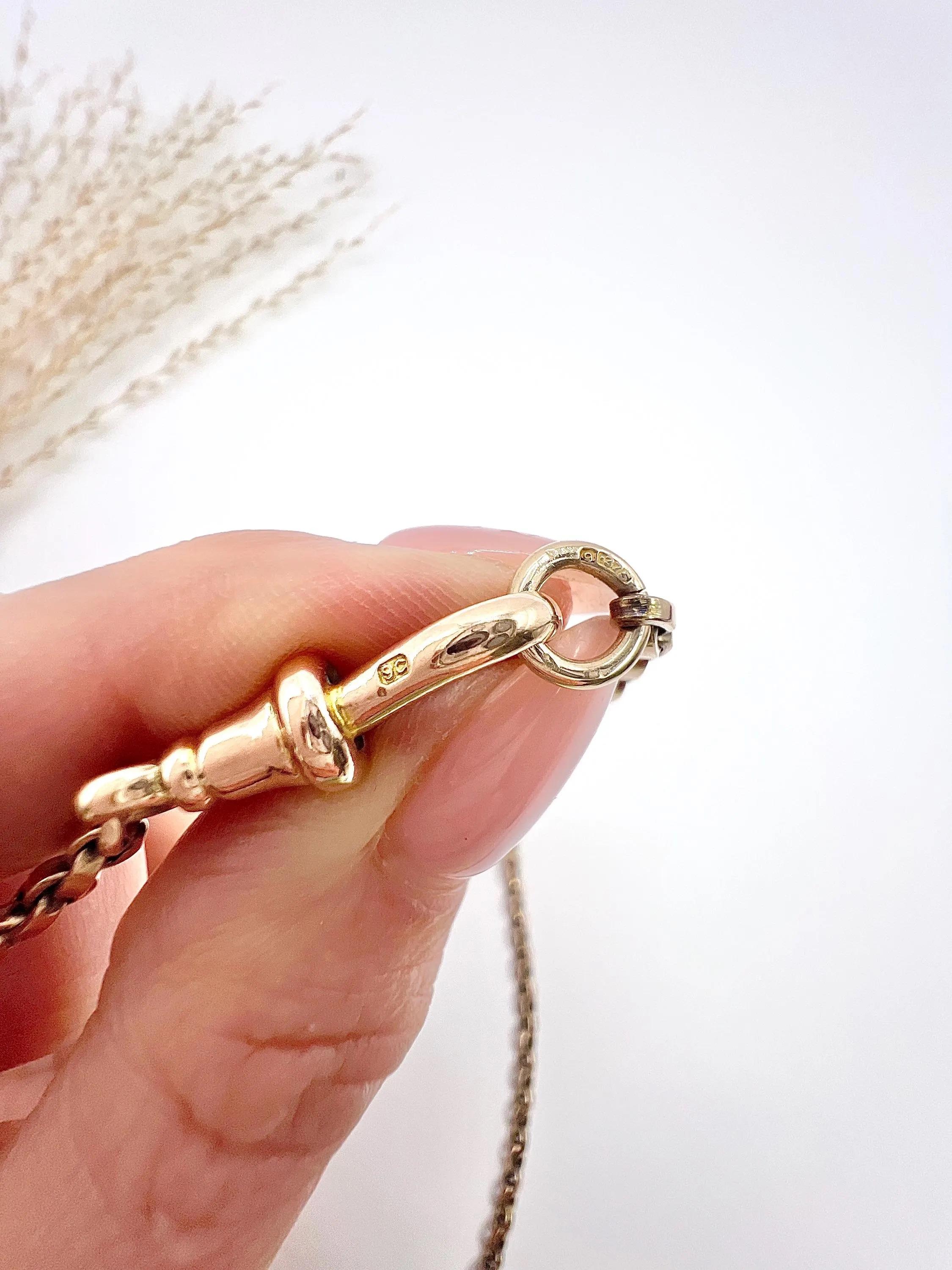 Antique 9ct Rose Gold, Victorian 25 Inch Long Rolo Link Chain with Swivel Clasp For Sale 1