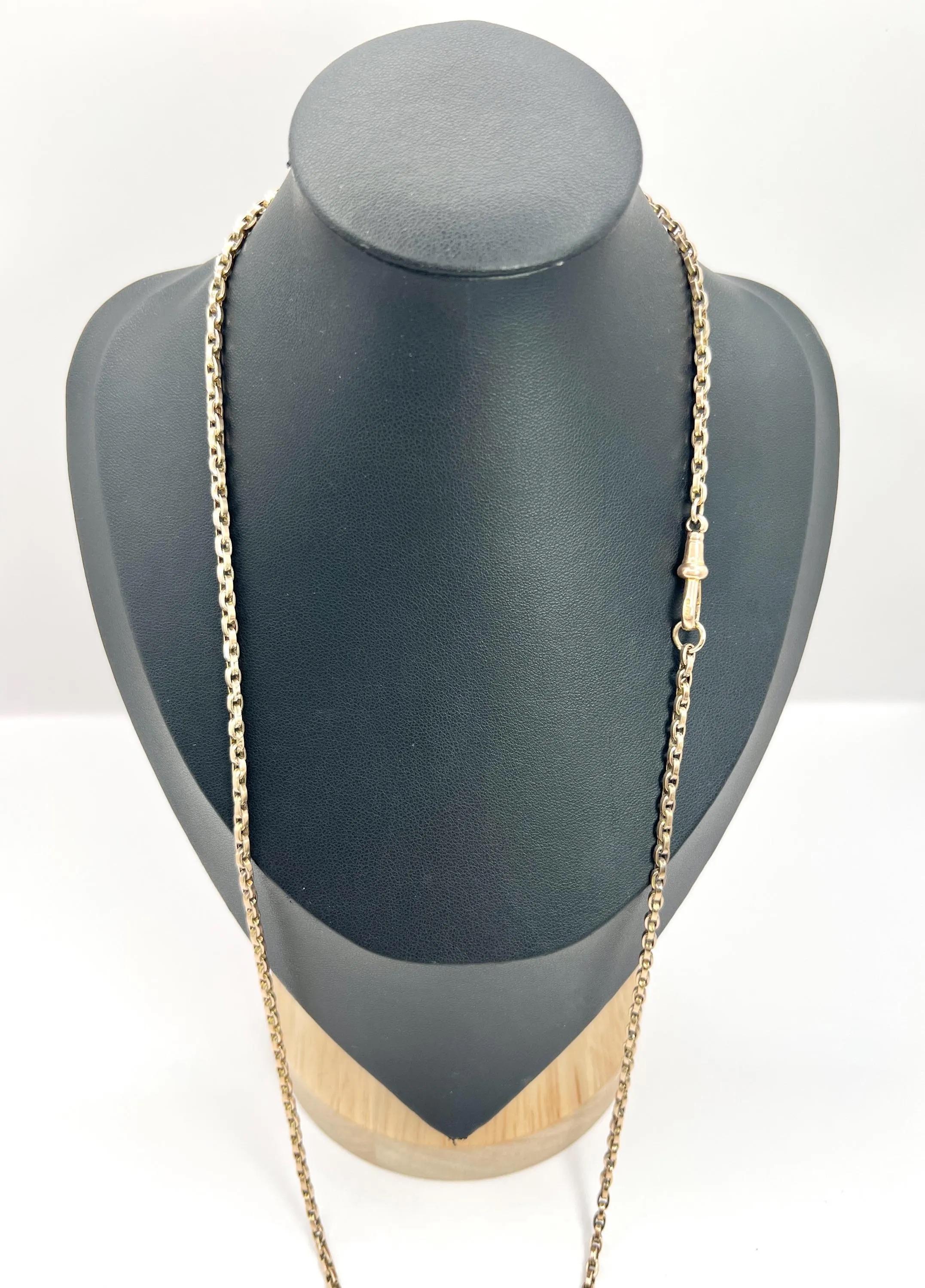 Antique 9ct Rose Gold, Victorian 25 Inch Long Rolo Link Chain with Swivel Clasp For Sale 2