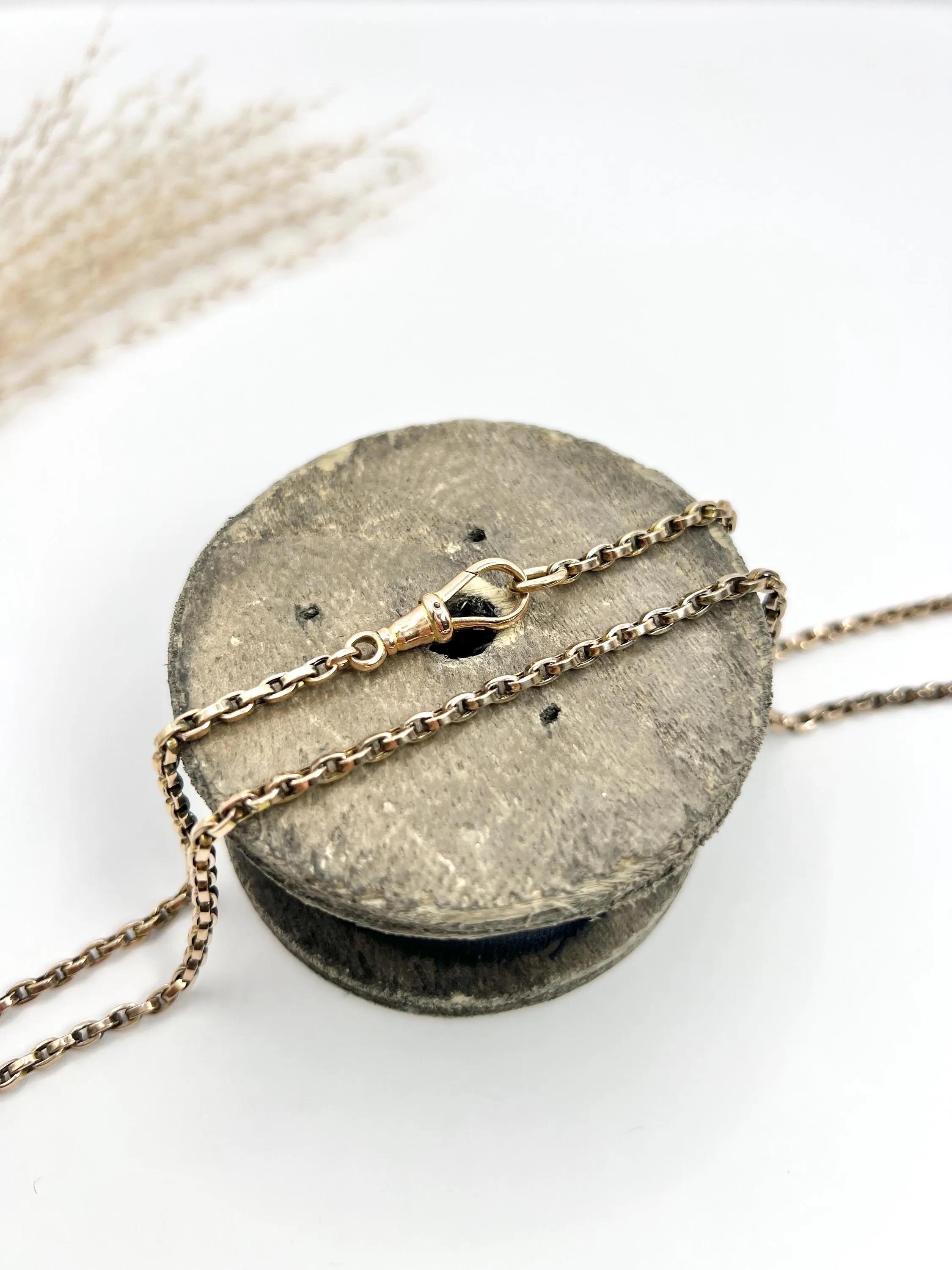 Antique 9ct Rose Gold, Victorian 25 Inch Long Rolo Link Chain with Swivel Clasp For Sale 4