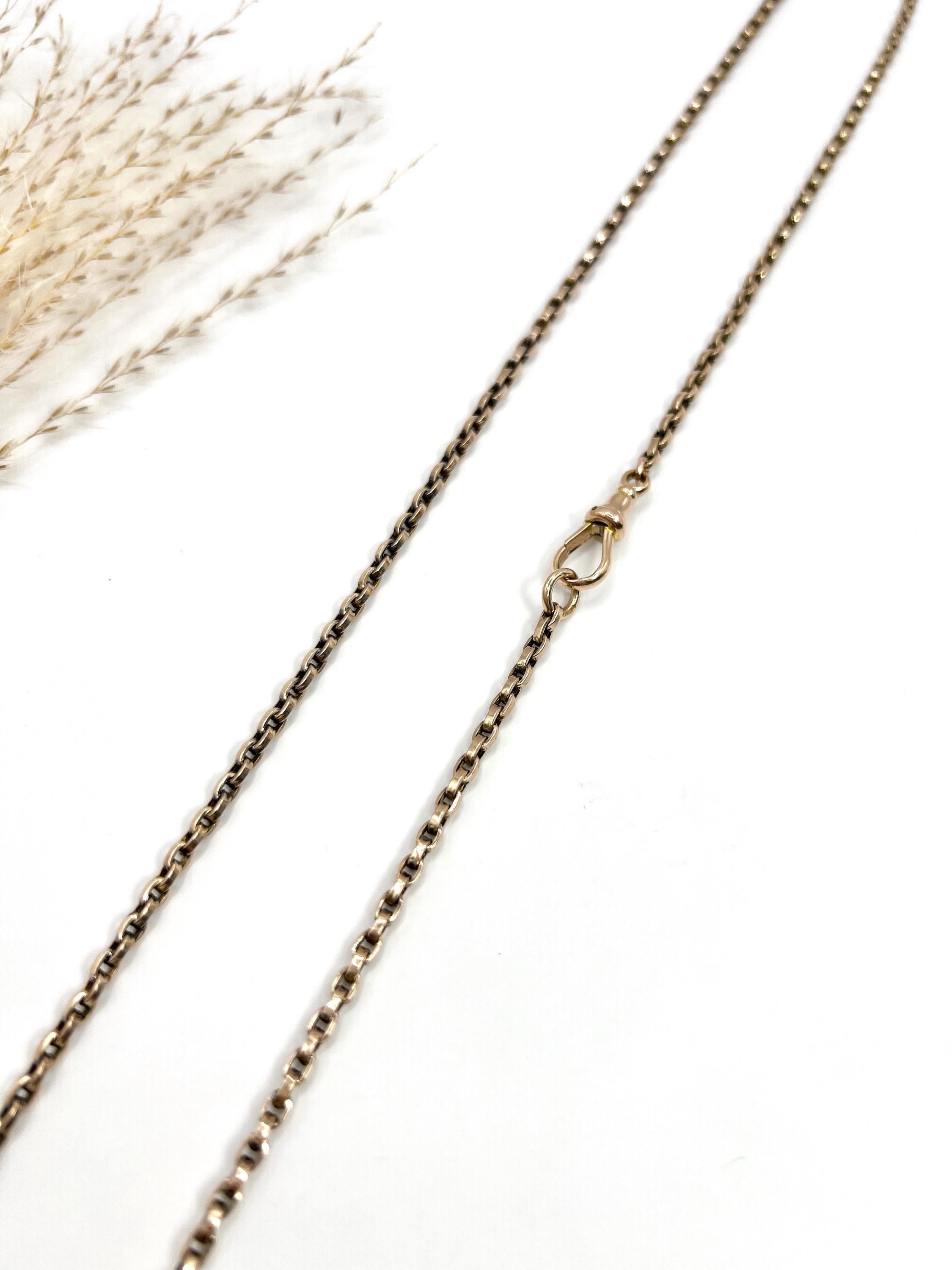 Antique 9ct Rose Gold, Victorian 27 Inch Long Rolo Link Chain with Swivel Clasp For Sale 1