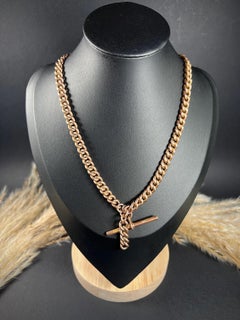 Antique 9ct Rose Gold Victorian Curb Link Albert Watch Chain Necklace