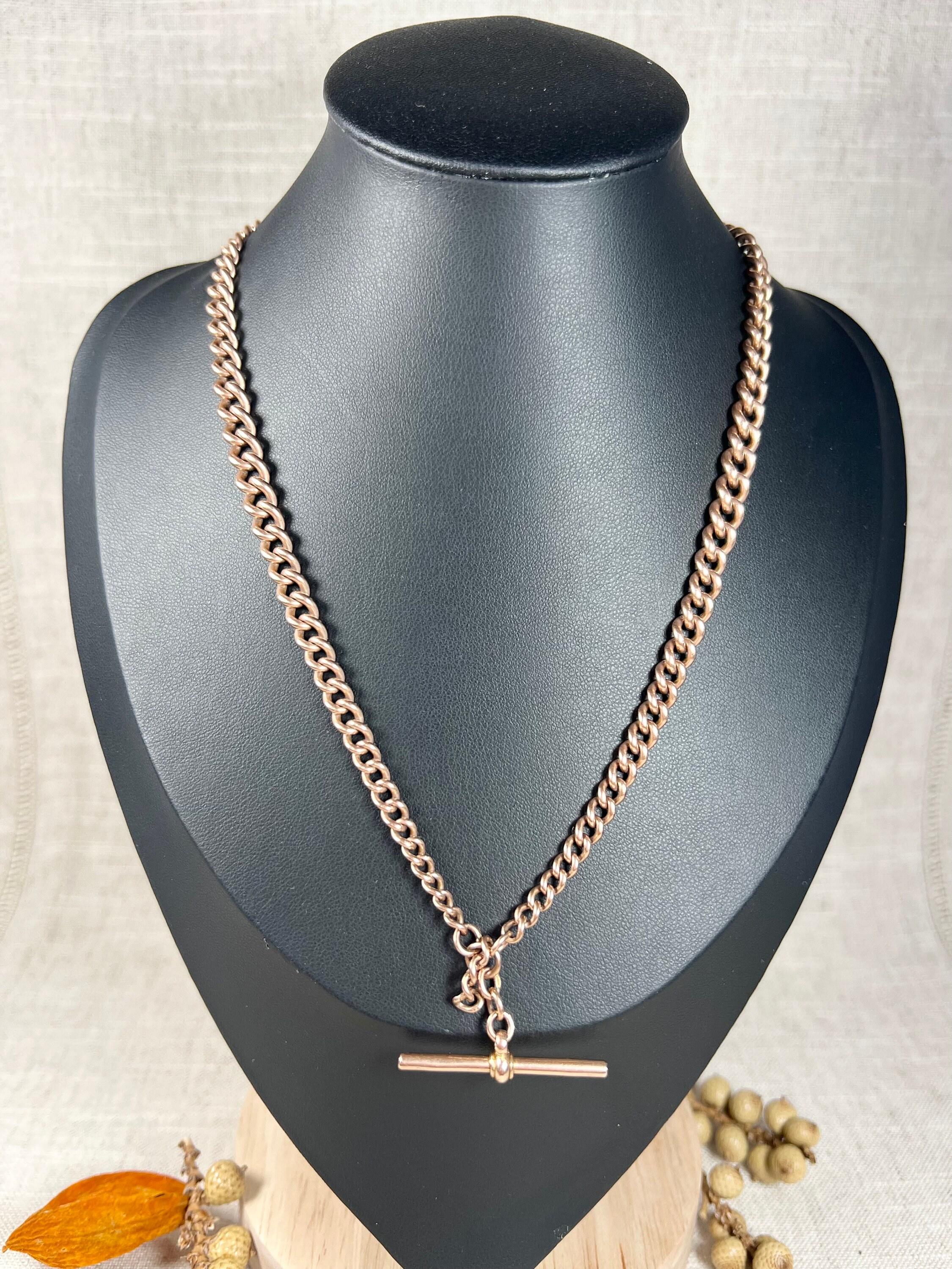 Antique 9ct Rose Gold Victorian Double Graduated Curb Link Albert Chain Necklace For Sale 1