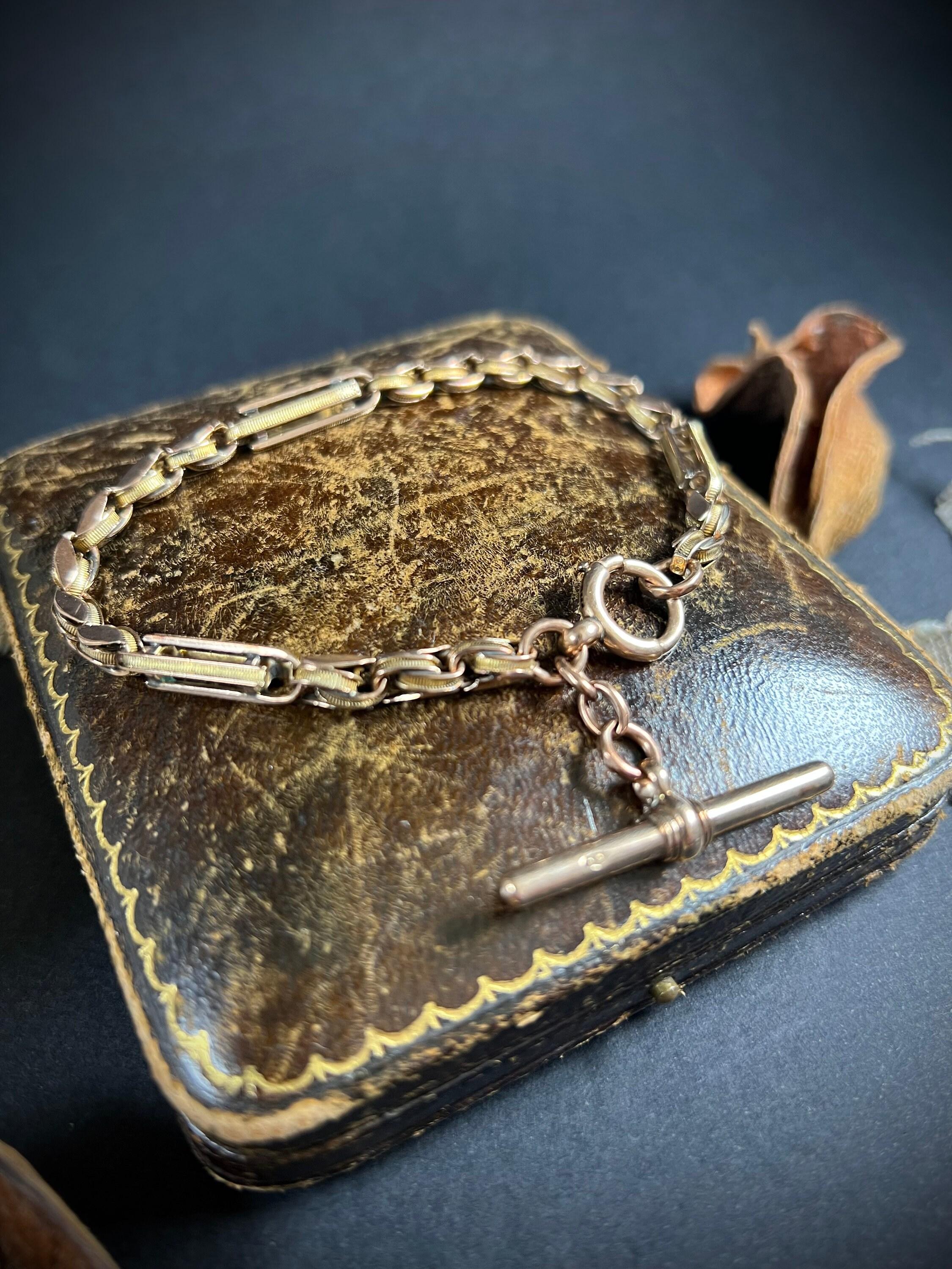 Women's or Men's Antique 9ct Rose Gold Victorian Fancy Link Bracelet For Sale