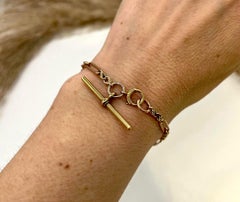 Antique 9ct Rose Gold, Victorian Fancy Paperclip & Rope Link T-bar Bracelet