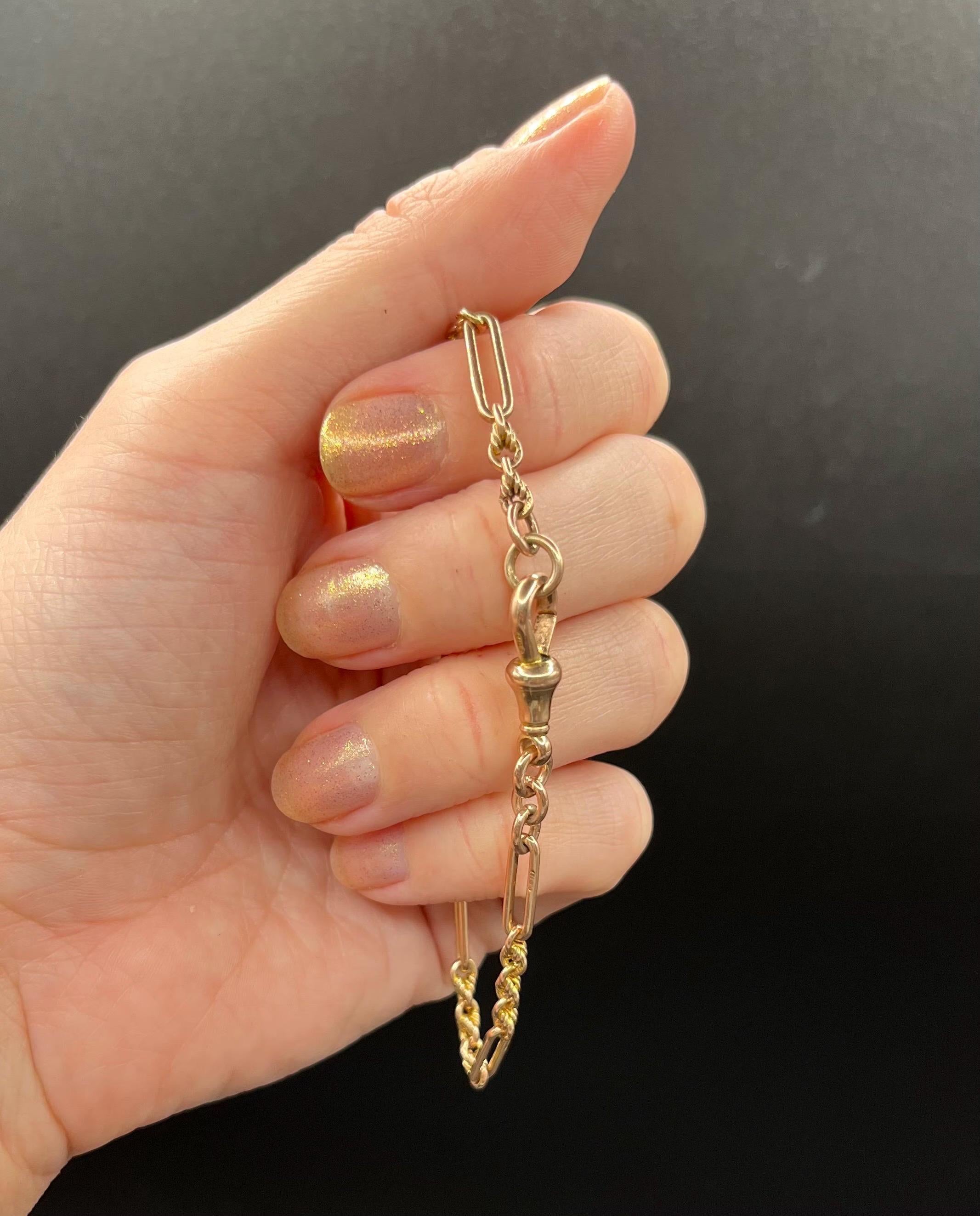 Antike 9ct Rose Gold, viktorianische Fancy Büroklammer & Rope Link T-Bar-Armband (Viktorianisch) im Angebot