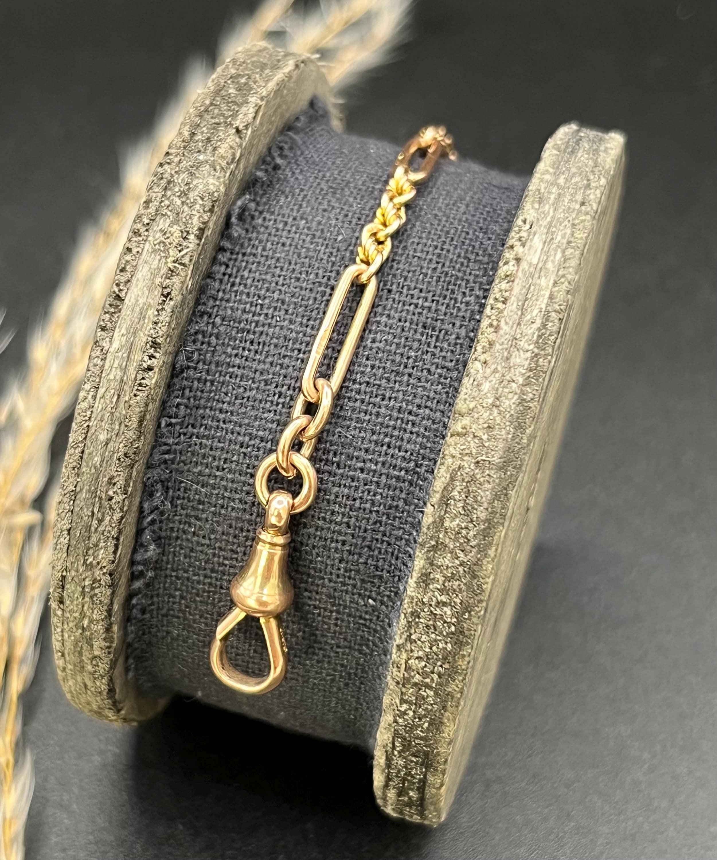 Antike 9ct Rose Gold, viktorianische Fancy Büroklammer & Rope Link T-Bar-Armband im Zustand „Gut“ im Angebot in Brighton, GB