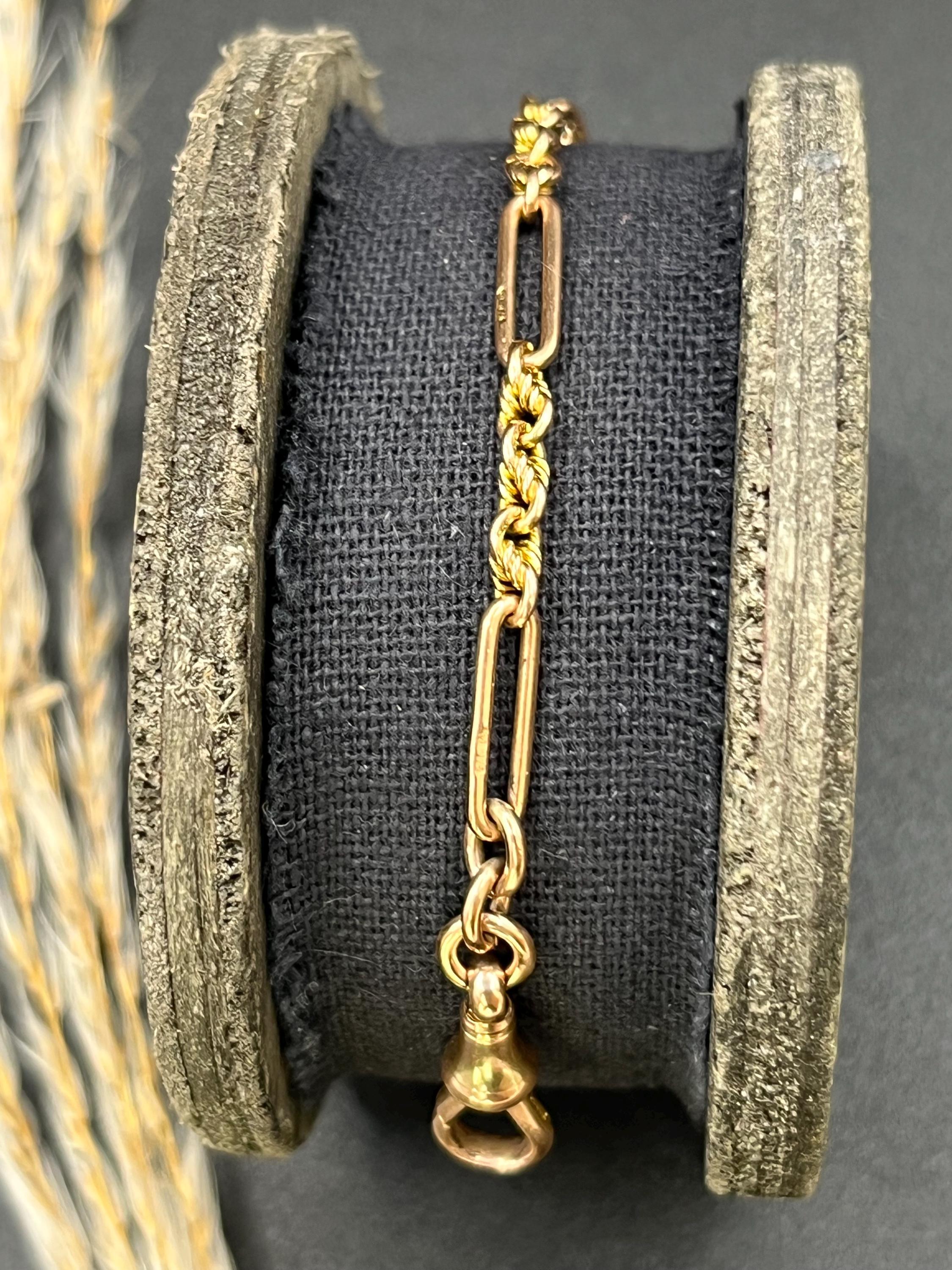 Antike 9ct Rose Gold, viktorianische Fancy Büroklammer & Rope Link T-Bar-Armband für Damen oder Herren im Angebot