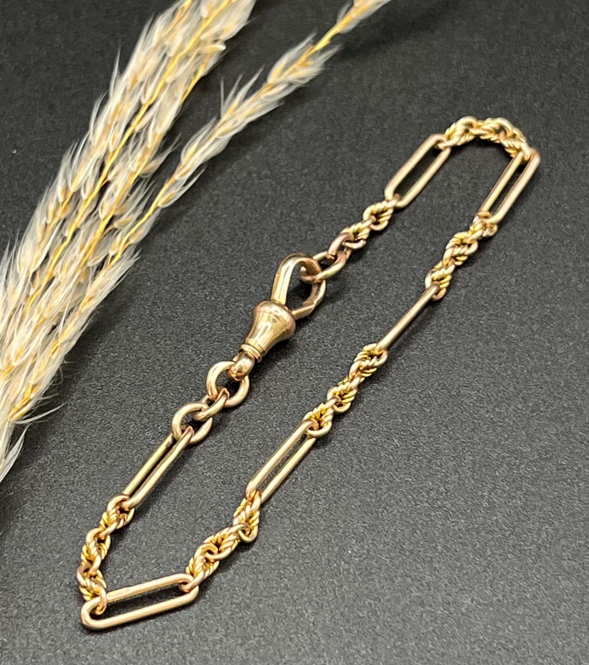 Antike 9ct Rose Gold, viktorianische Fancy Büroklammer & Rope Link T-Bar-Armband im Angebot 3