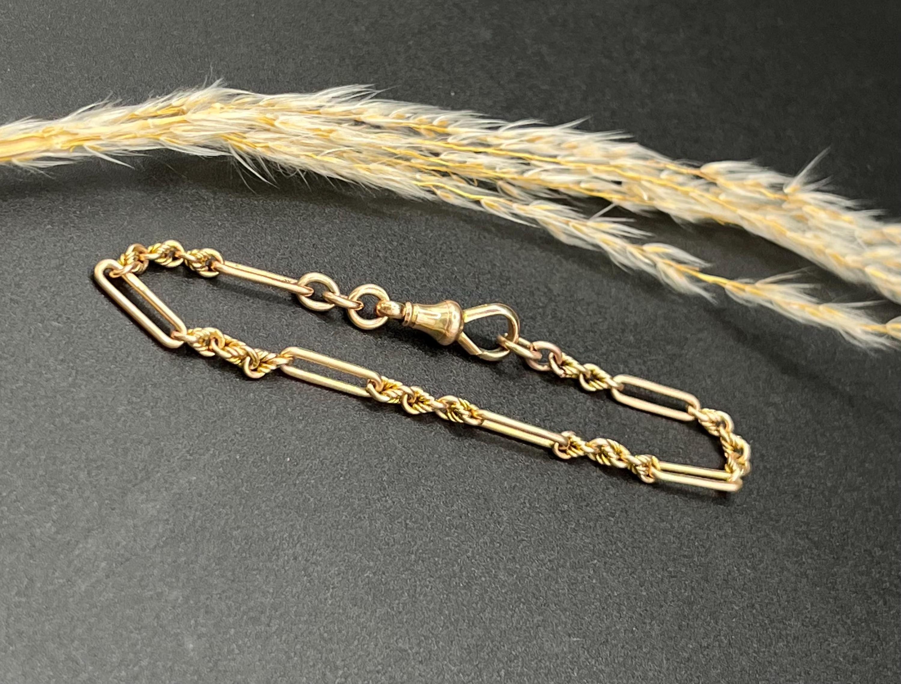 Antike 9ct Rose Gold, viktorianische Fancy Büroklammer & Rope Link T-Bar-Armband im Angebot 4