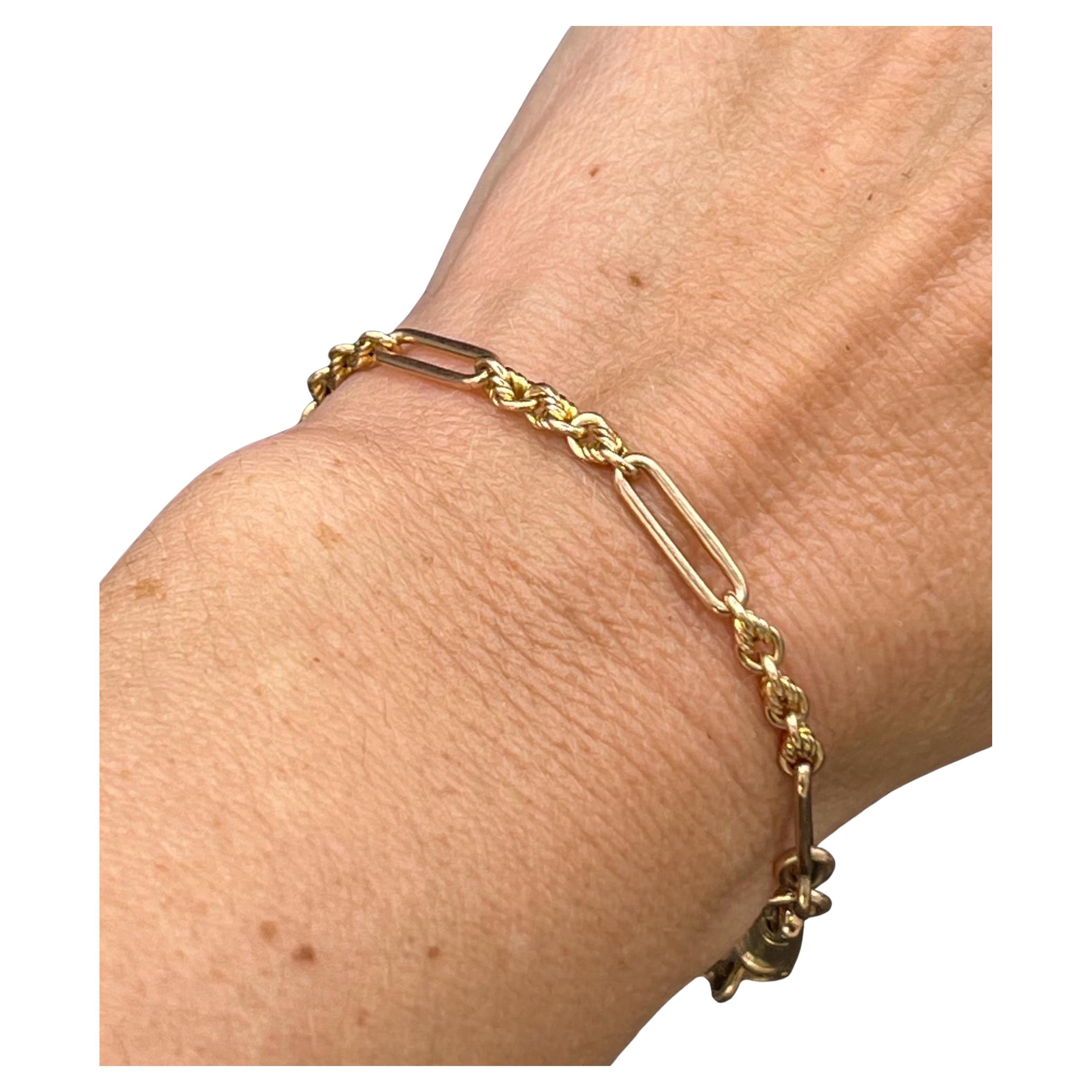 Bracciale antico in oro rosa 9ct, fantasia vittoriana con graffette e anelli di corda a T