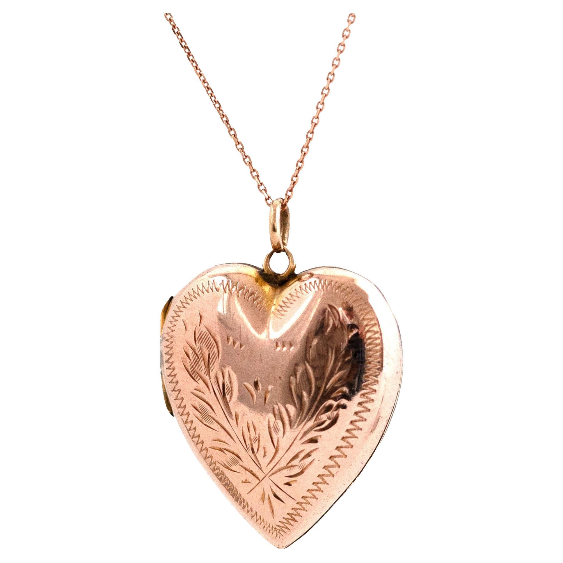 Collier ancien en or rose 9ct avec médaillon en forme de coeur de l
époque victorienne