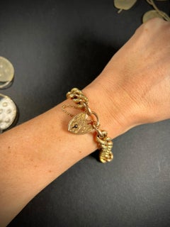 Antique 9ct Rose Gold Victorian Patterned Curb Bracelet with Heart Padlock
