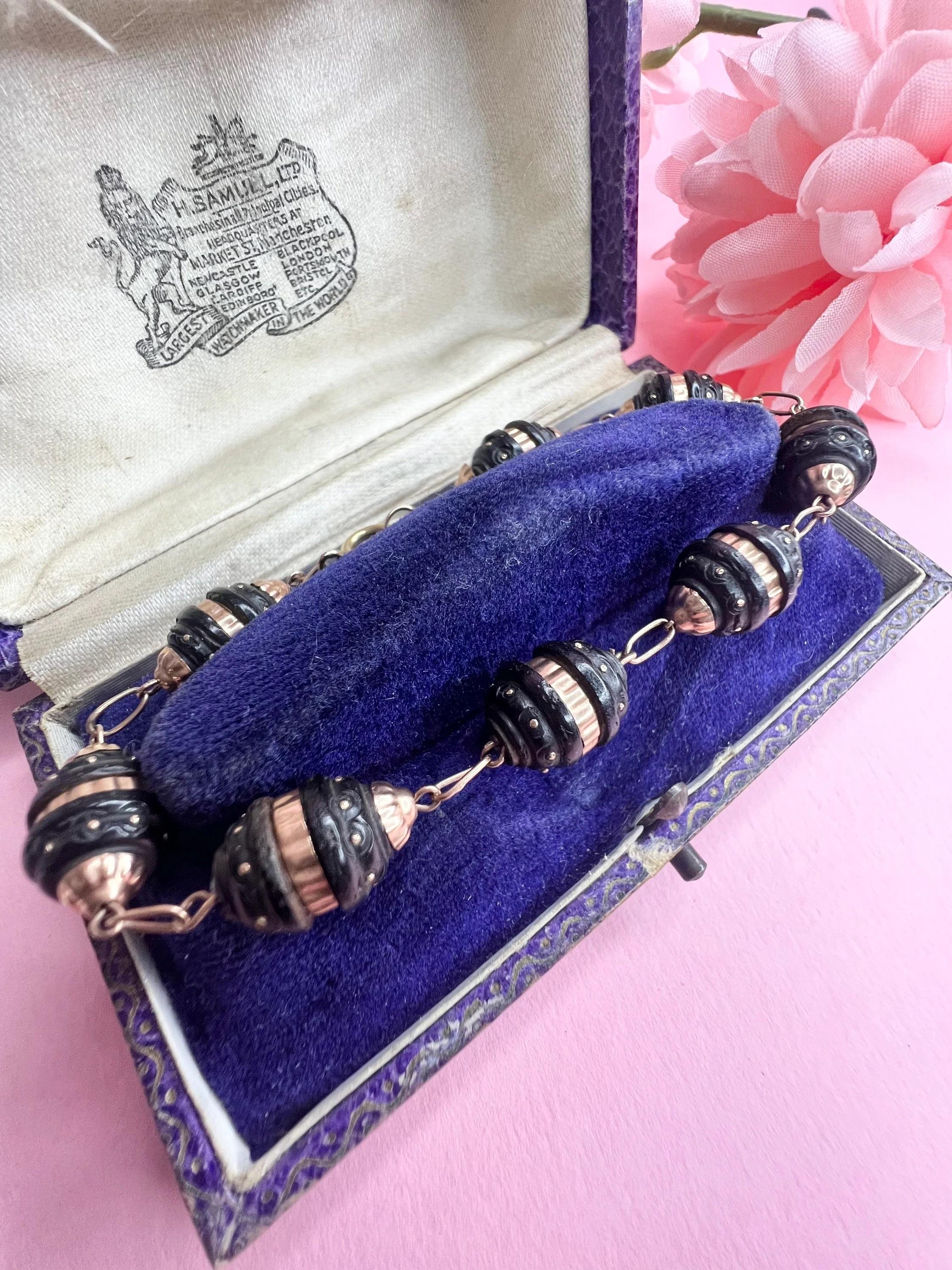 Antique 9ct Rose Gold Victorian Pique Bracelet For Sale 6