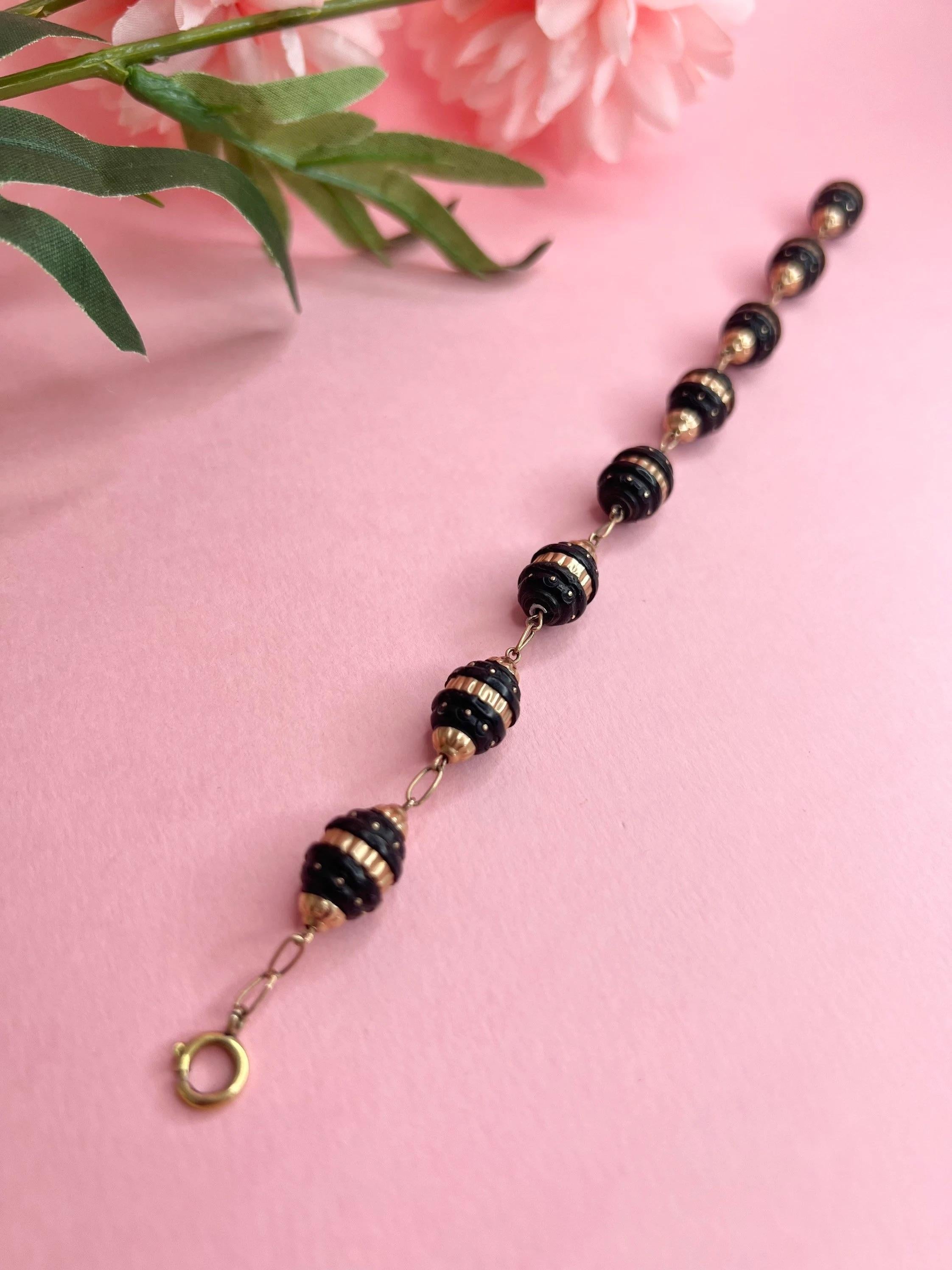 Antique 9ct Rose Gold Victorian Pique Bracelet For Sale 3