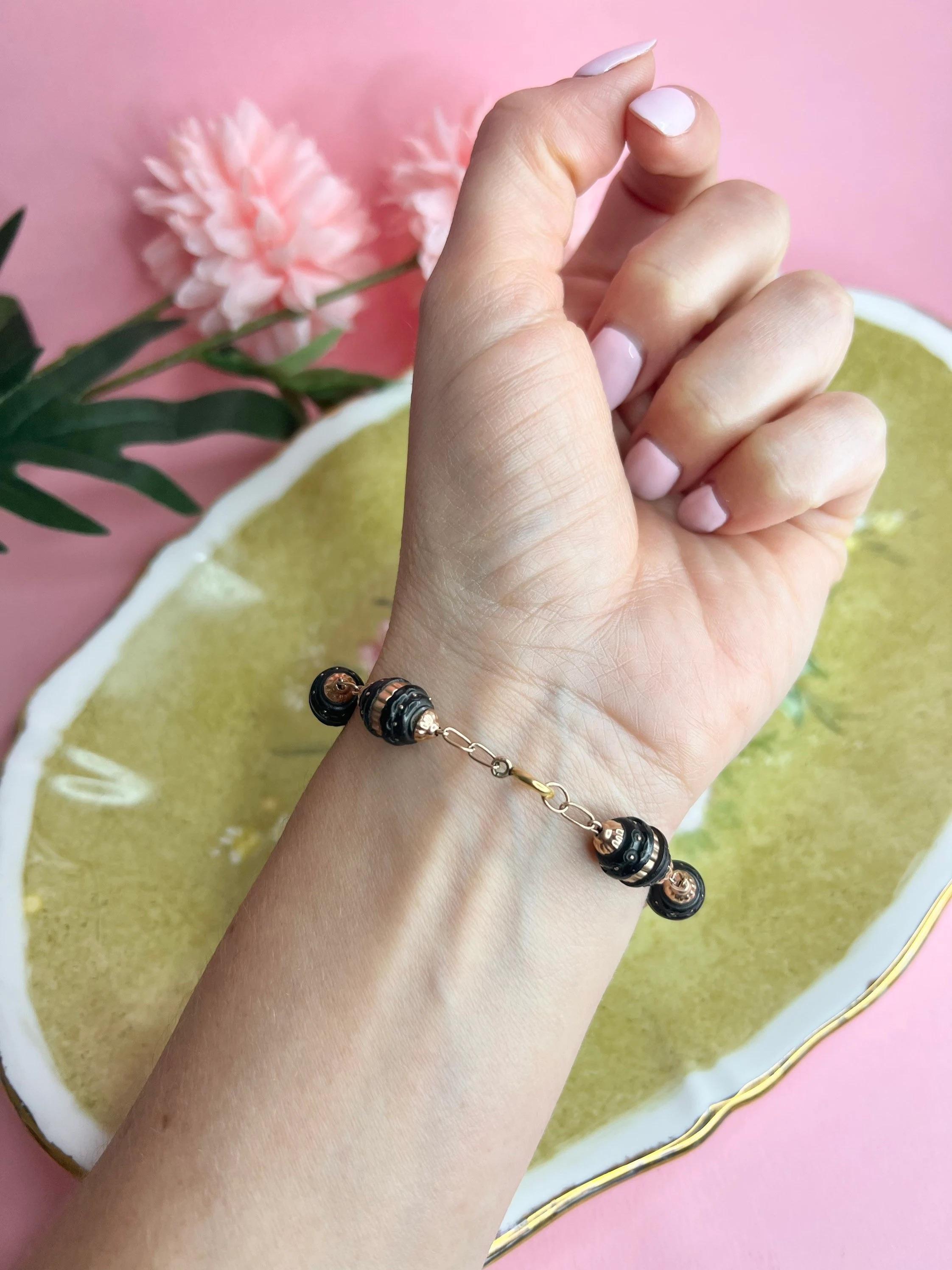 Antique 9ct Rose Gold Victorian Pique Bracelet For Sale 4
