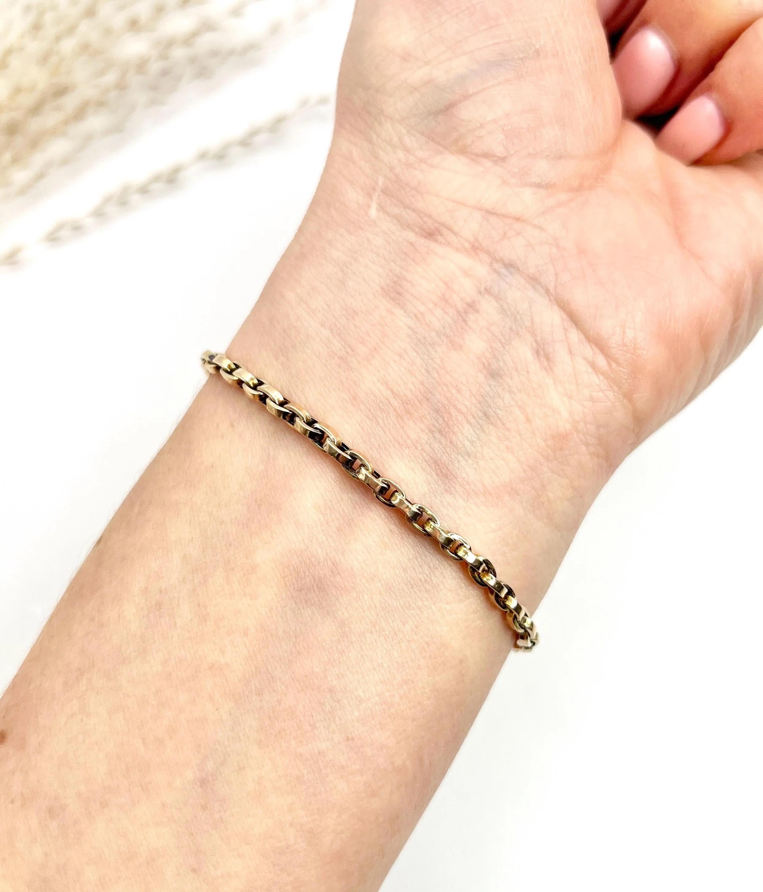 Antique 9ct Rose Gold, Victorian Rolo Link Bracelet, Swivel Clasp & Heart Charm In Good Condition In Brighton, GB