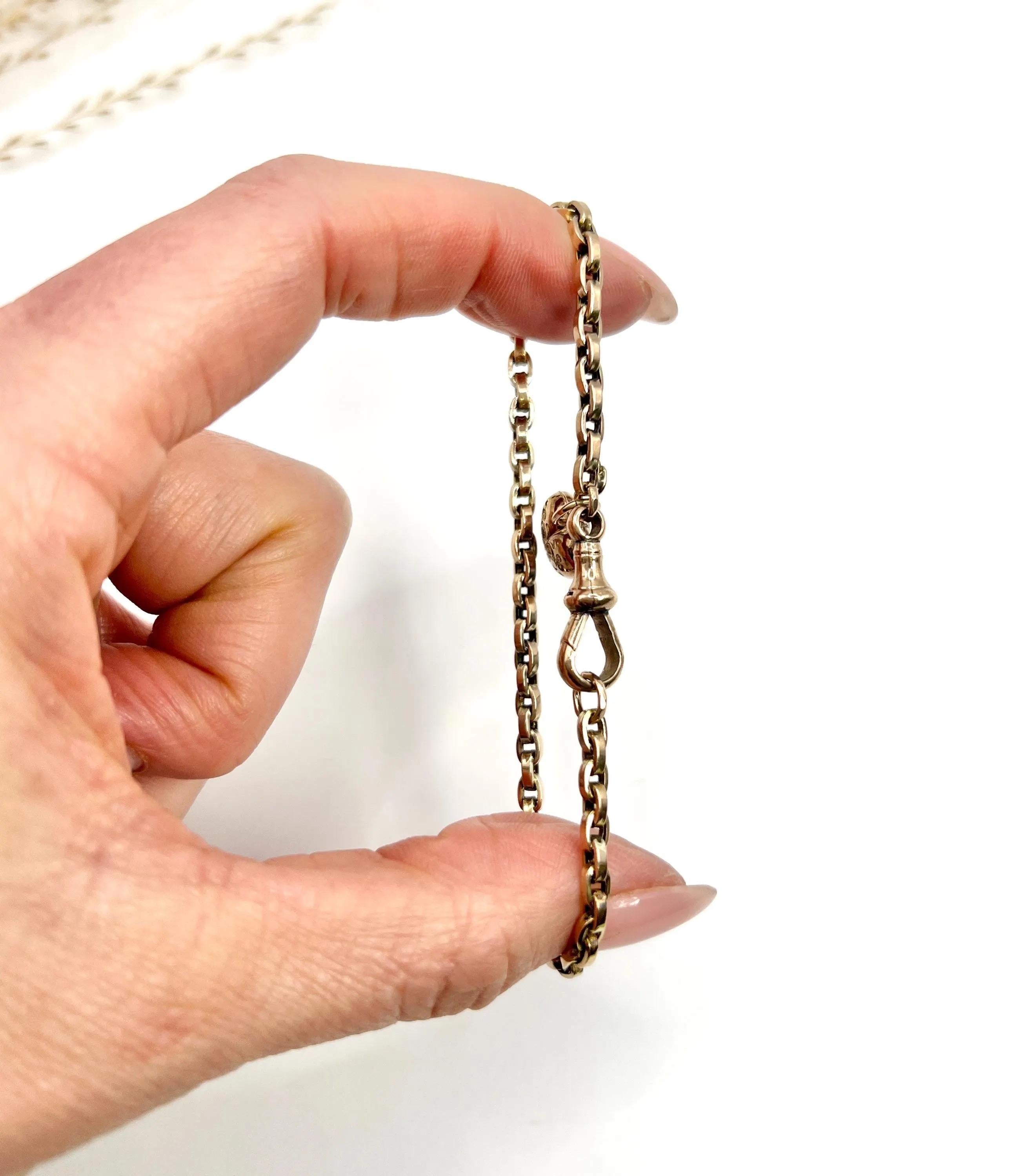 Antique 9ct Rose Gold, Victorian Rolo Link Bracelet, Swivel Clasp & Heart Charm 1
