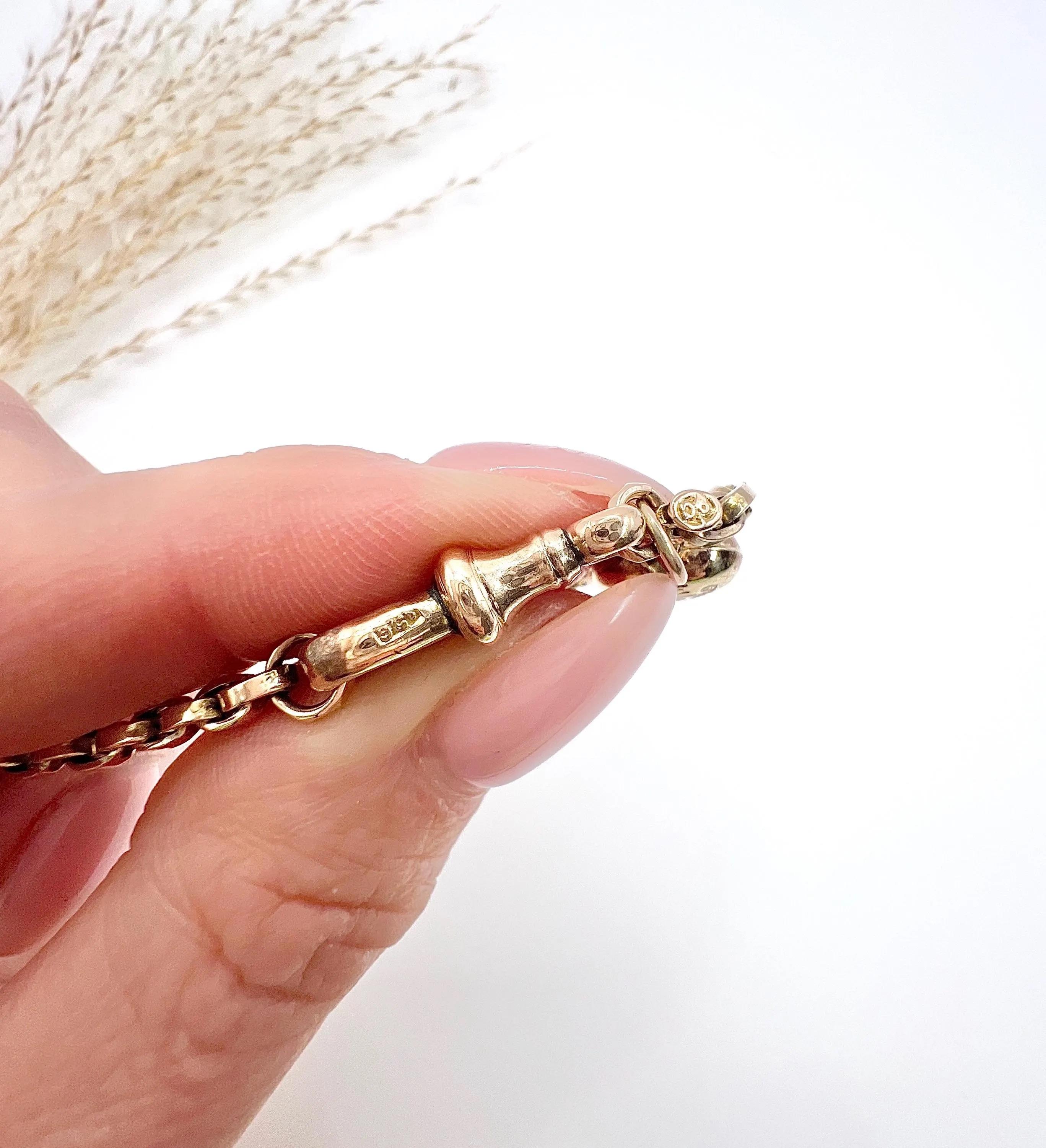 Antique 9ct Rose Gold, Victorian Rolo Link Bracelet, Swivel Clasp & Heart Charm 5