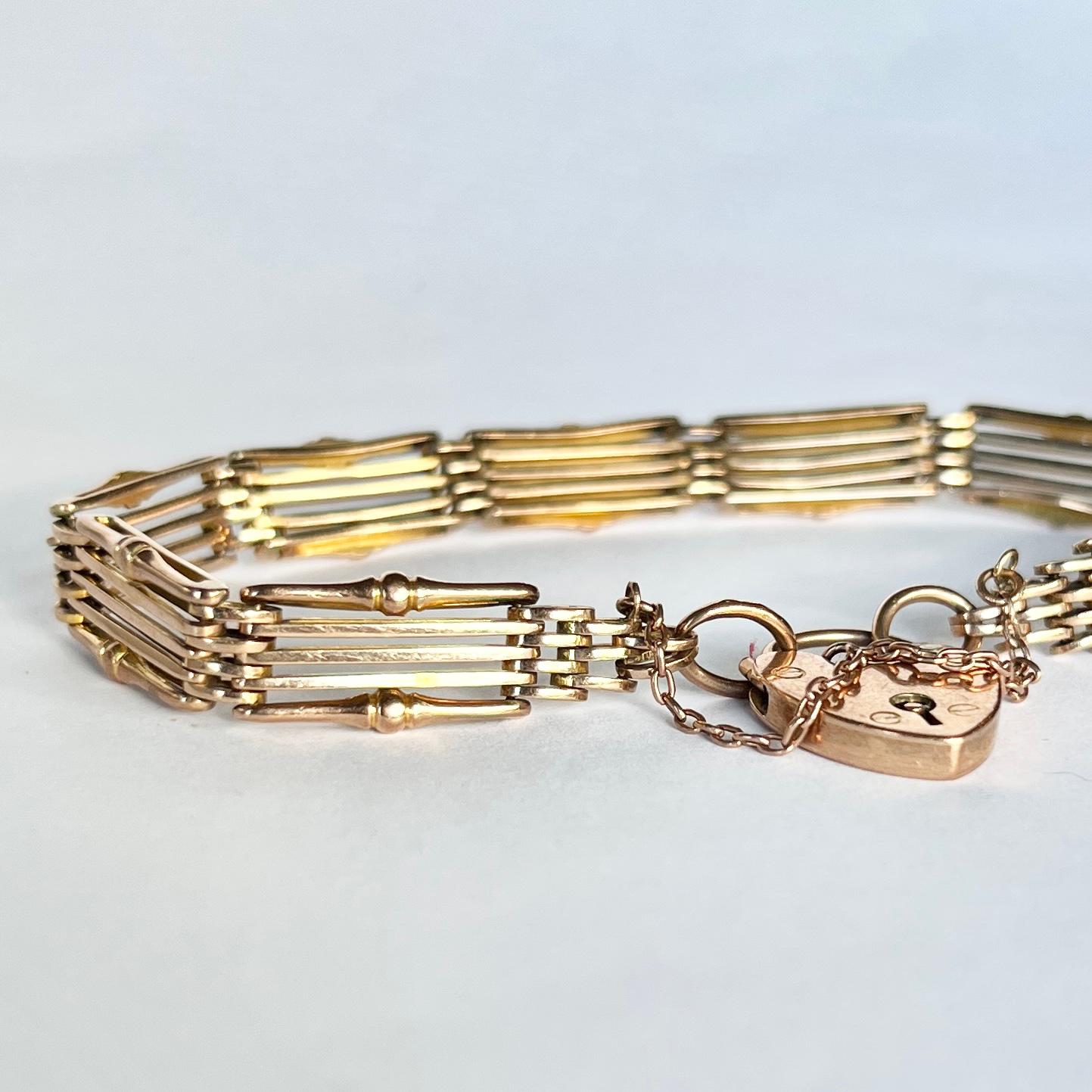 Antique 9ct Soft Tone Rose Gold Bracelet Chain In Good Condition For Sale In Chipping Campden, GB