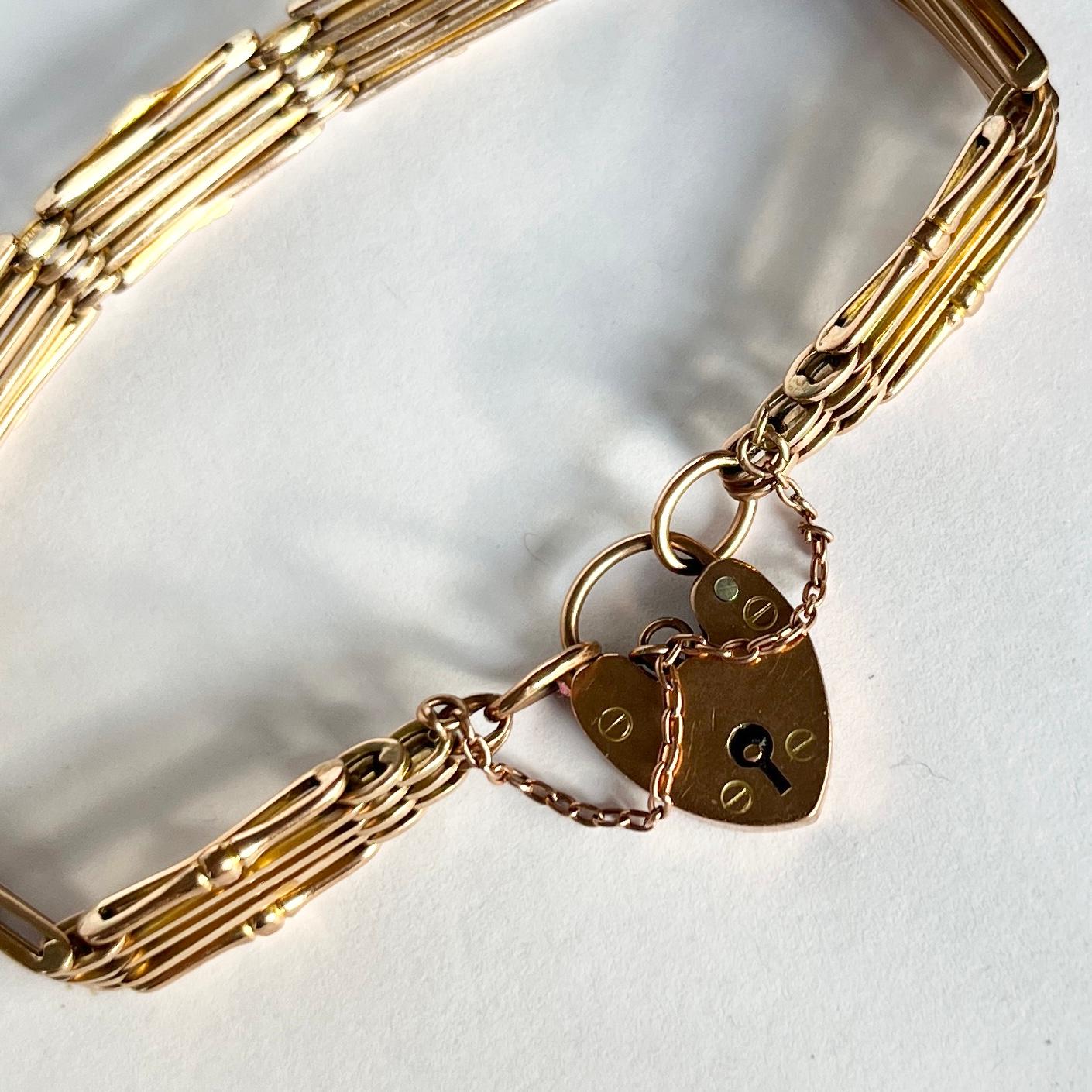 Women's or Men's Antique 9ct Soft Tone Rose Gold Bracelet Chain For Sale
