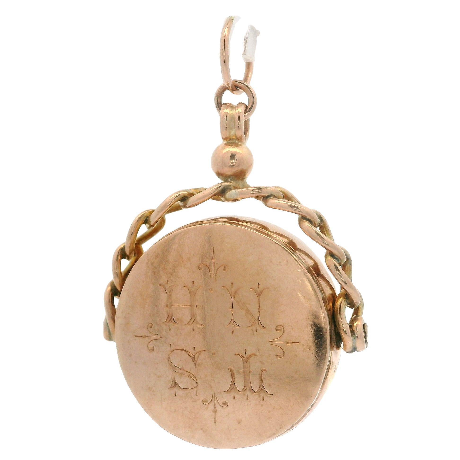 Pendentif ancien en or jaune rosé massif 9 carats avec agate ronde de 20 mm sur le dessus Pour femmes en vente
