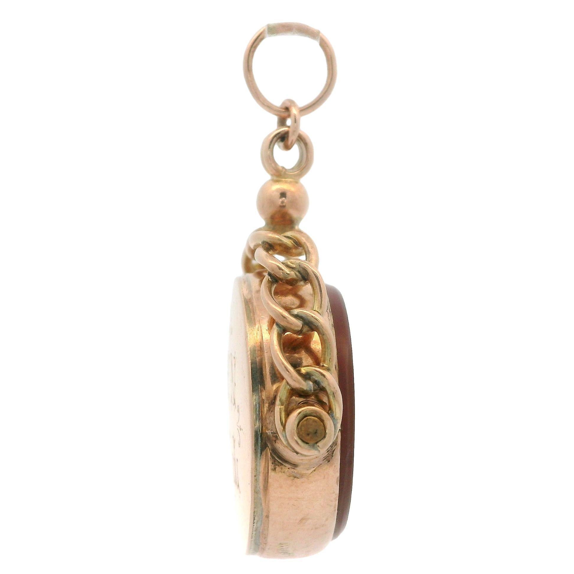 Pendentif ancien en or jaune rosé massif 9 carats avec agate ronde de 20 mm sur le dessus en vente 1