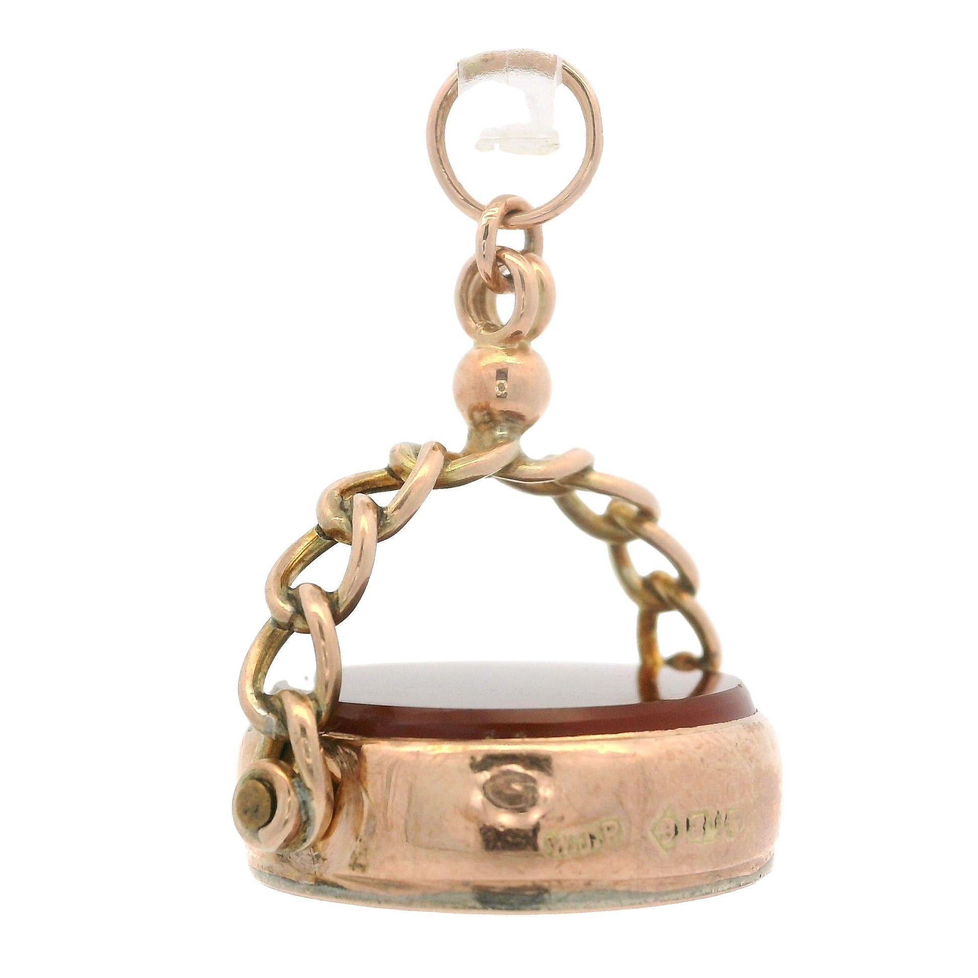 Pendentif ancien en or jaune rosé massif 9 carats avec agate ronde de 20 mm sur le dessus en vente 2