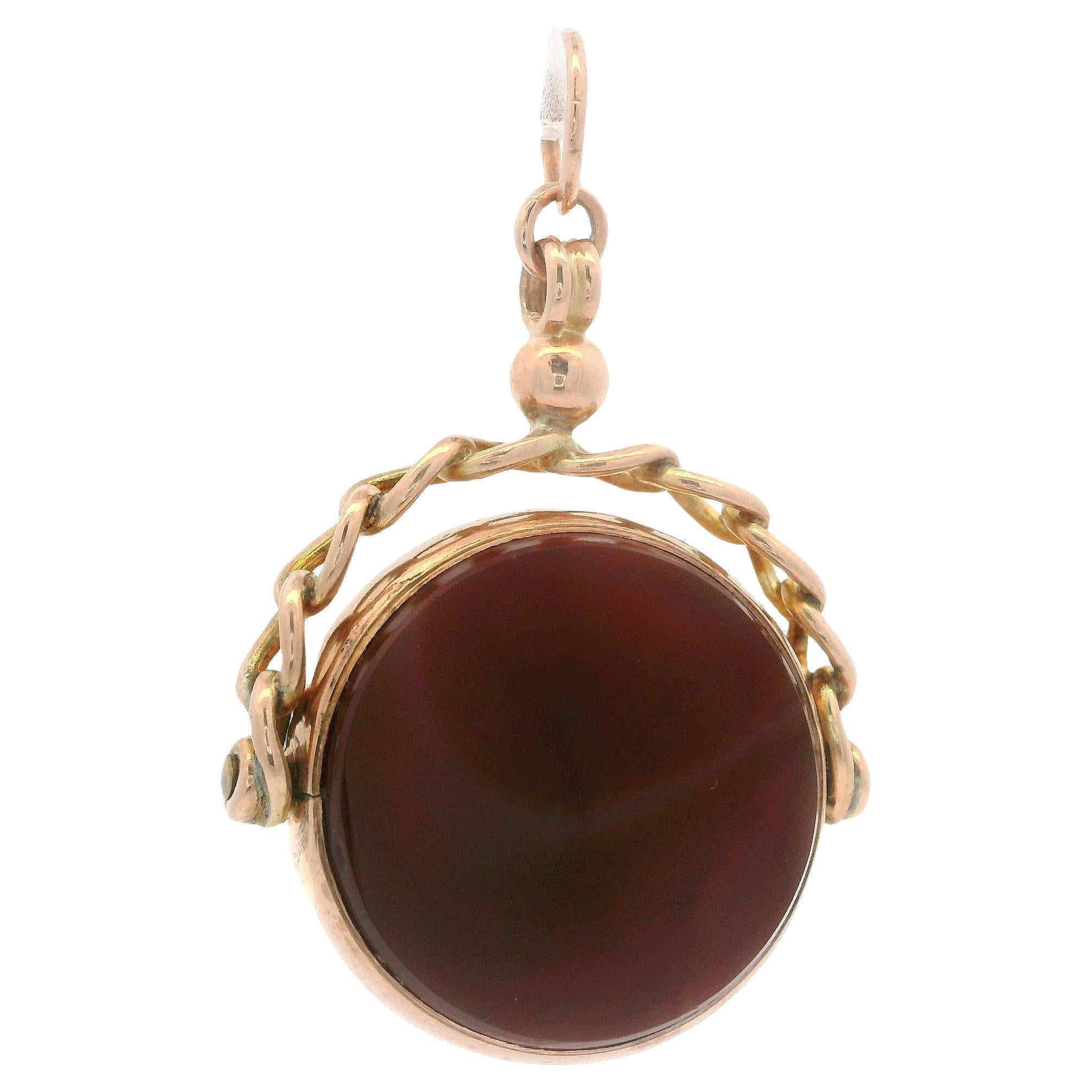 Ciondolo antico in oro giallo rosato massiccio 9ct con Agata rotonda da 20 mm, con chiusura a scatto.