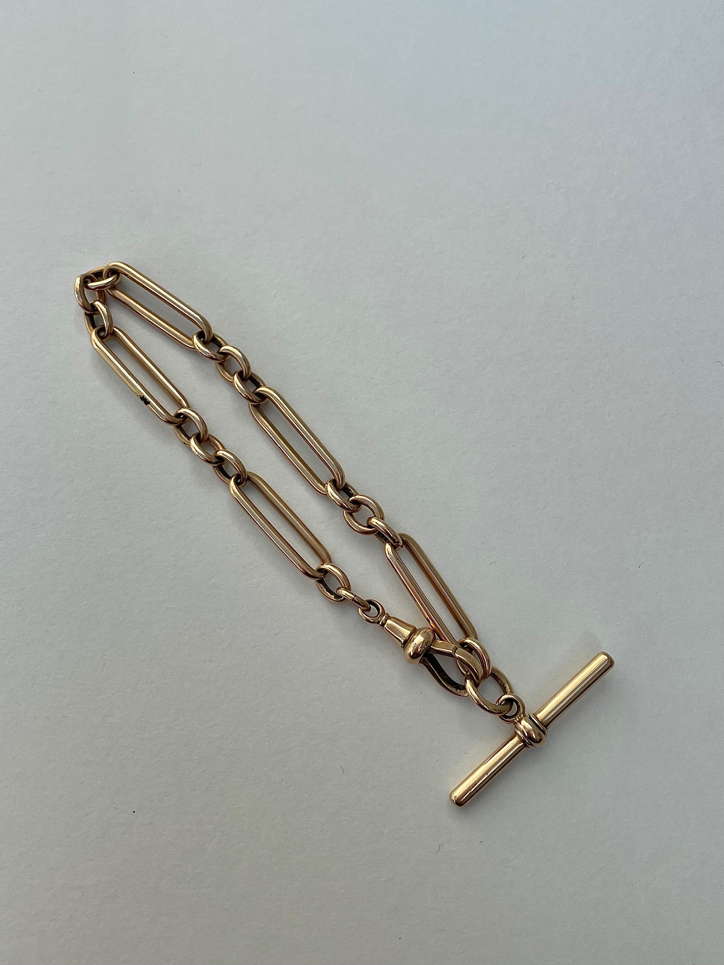 Antique 9ct Trombone Link Bracelet with TBar and dog clip at