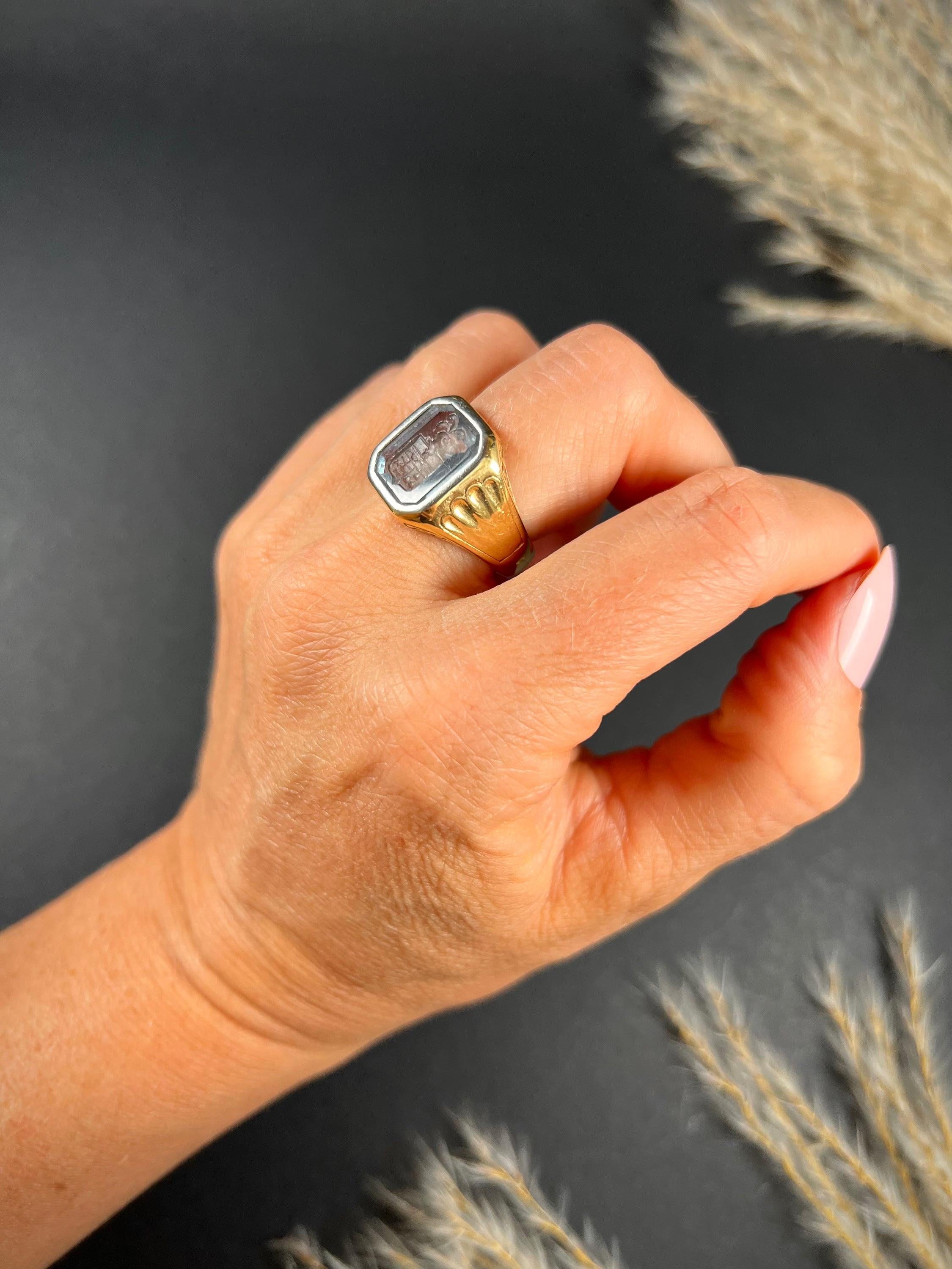 Antike 9ct zwei Gold Edwardian geschnitzt Glas Siegel Signet Ring im Angebot 6