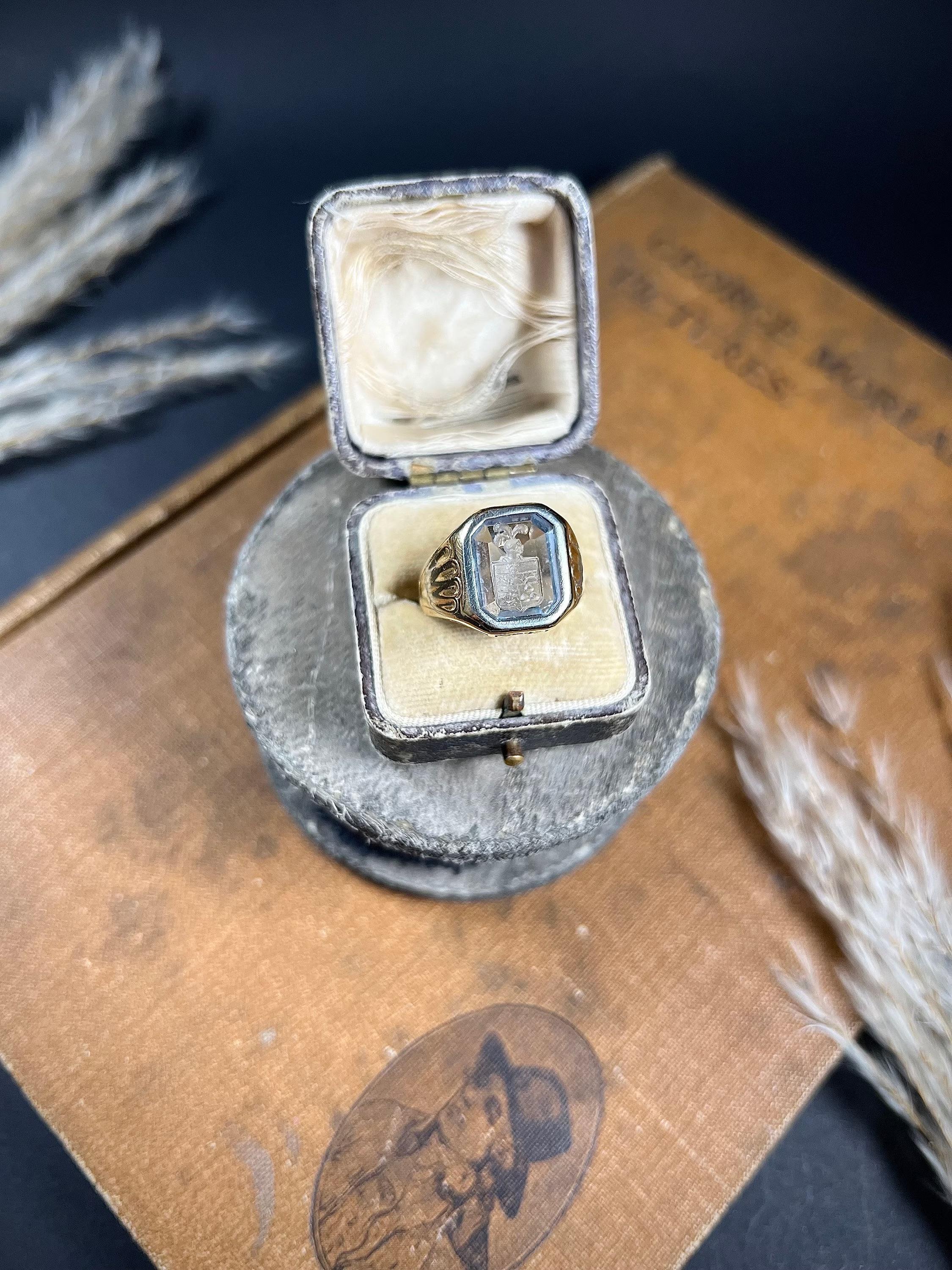 Antike 9ct zwei Gold Edwardian geschnitzt Glas Siegel Signet Ring im Angebot 2
