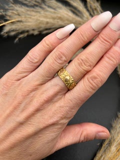 Antique 9ct Two Tone Yellow & Rose Gold, Hand Engraved 8mm Ring, Hallmarked 1891