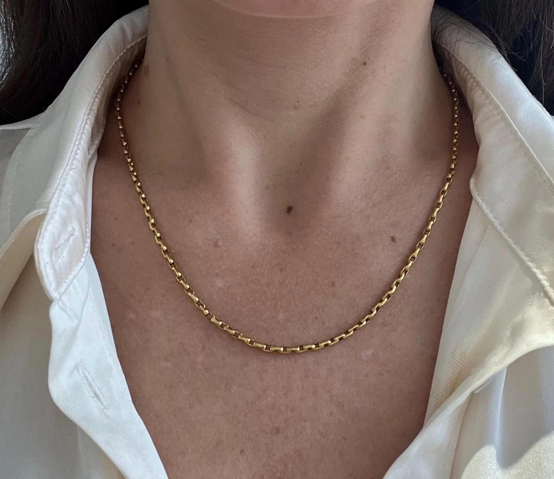 Antiguo oro amarillo de 9 ct , 16 pulgadas Edwardian Faceted Oval Belcher Link Chain en venta 5