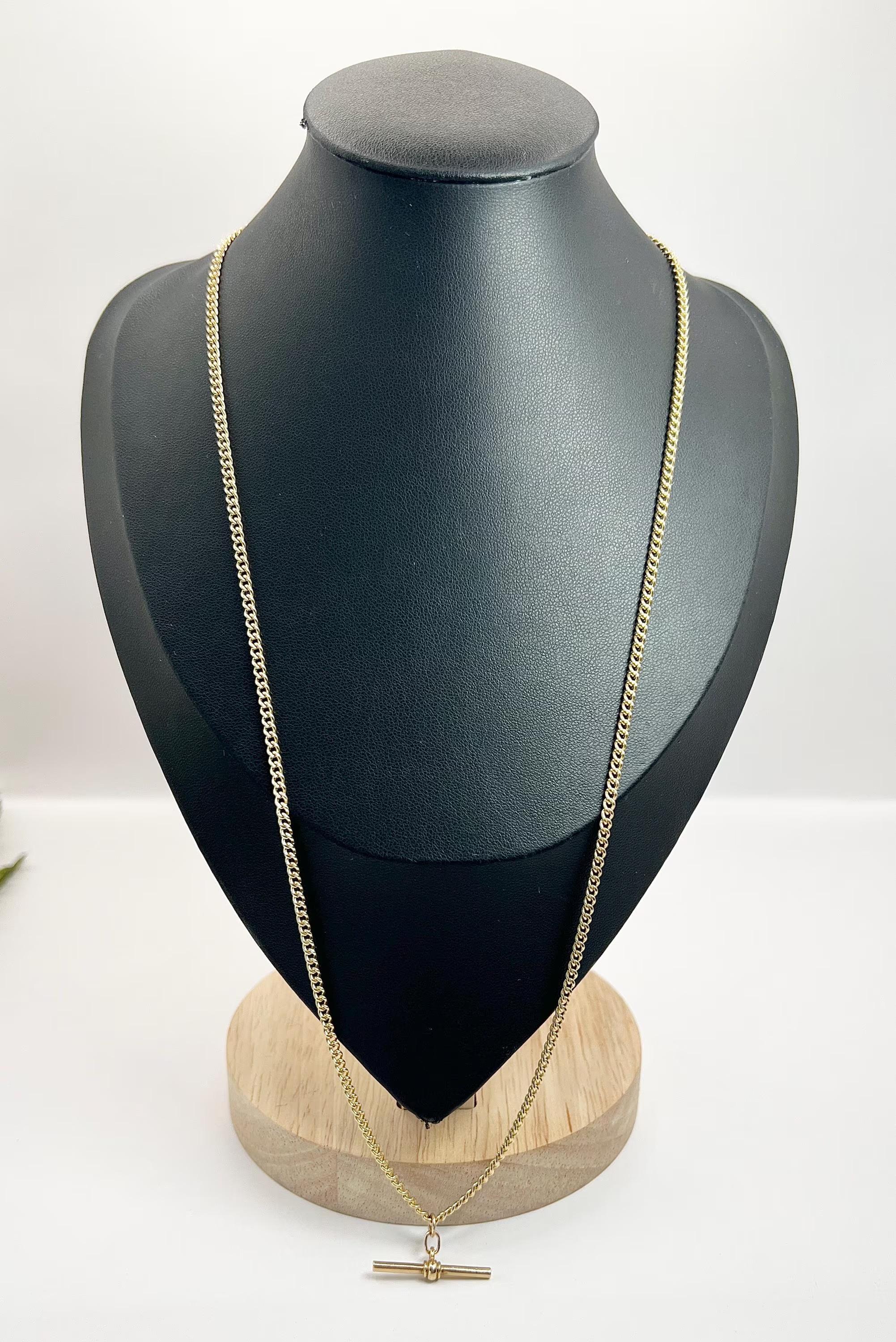 Chaîne Albert en or jaune 9ct, 1920, 22 1/4 pouces à maillons fins Curb Link en vente 6