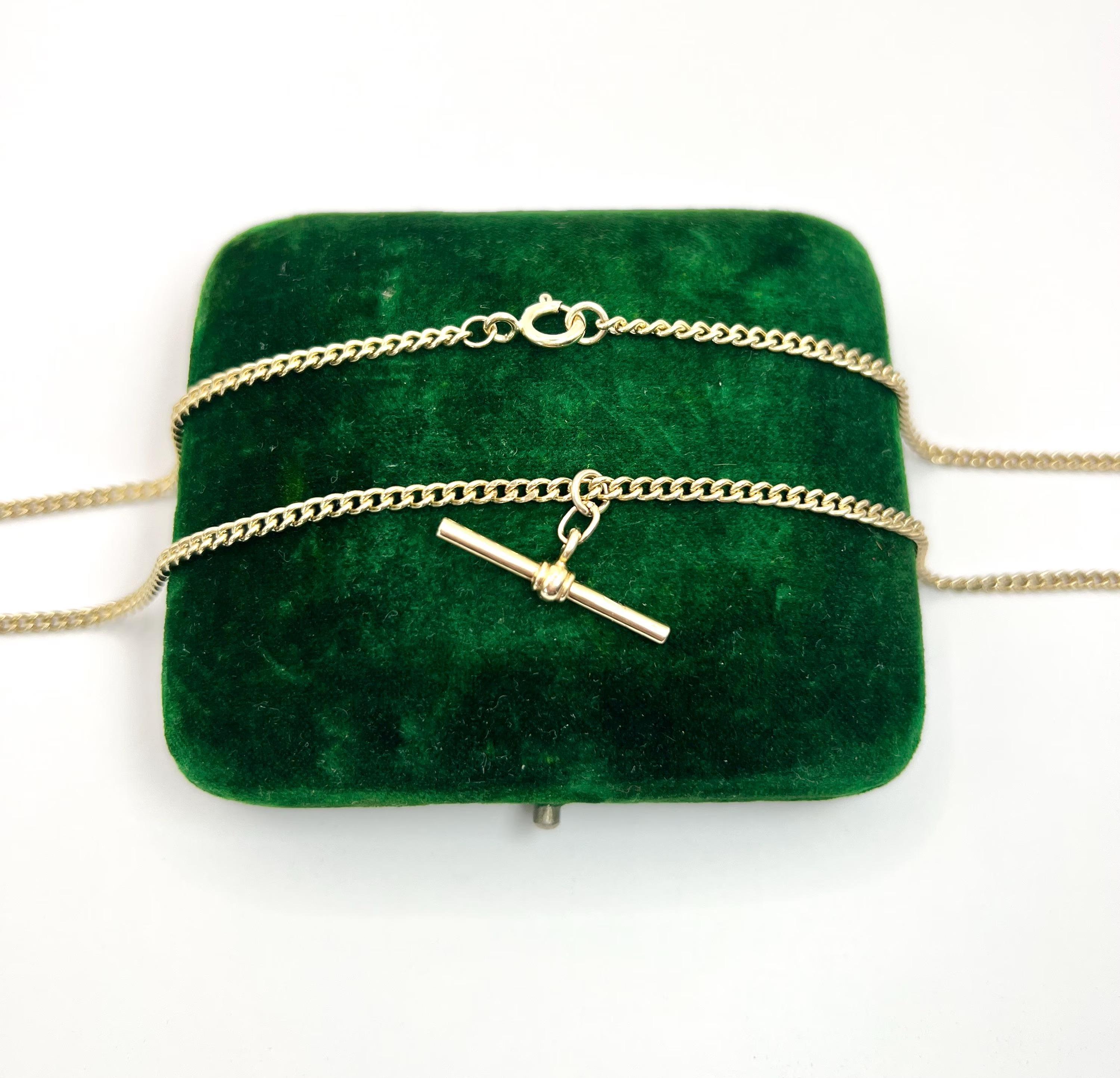 Chaîne Albert en or jaune 9ct, 1920, 22 1/4 pouces à maillons fins Curb Link en vente 7