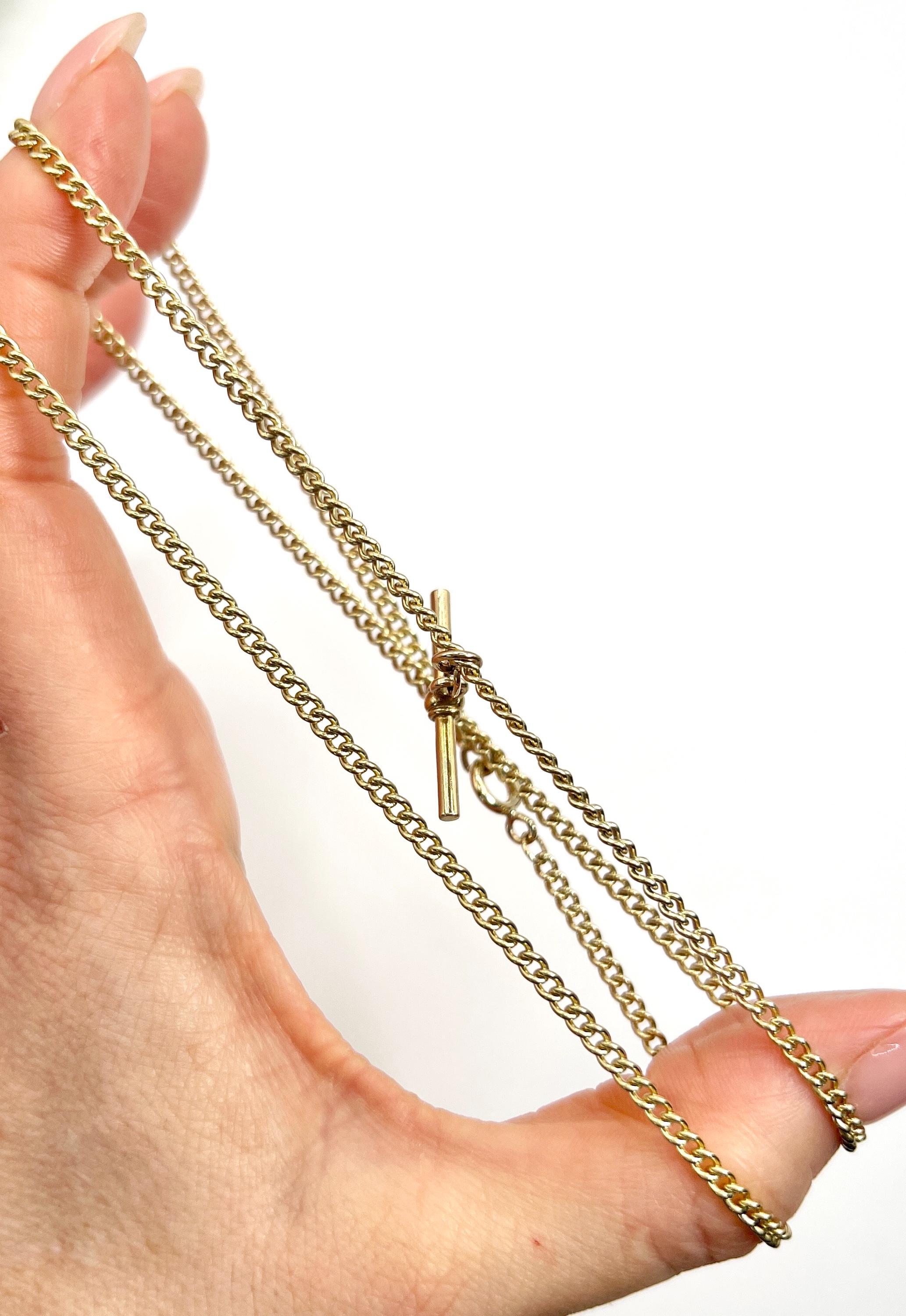 Chaîne Albert en or jaune 9ct, 1920, 22 1/4 pouces à maillons fins Curb Link en vente 9