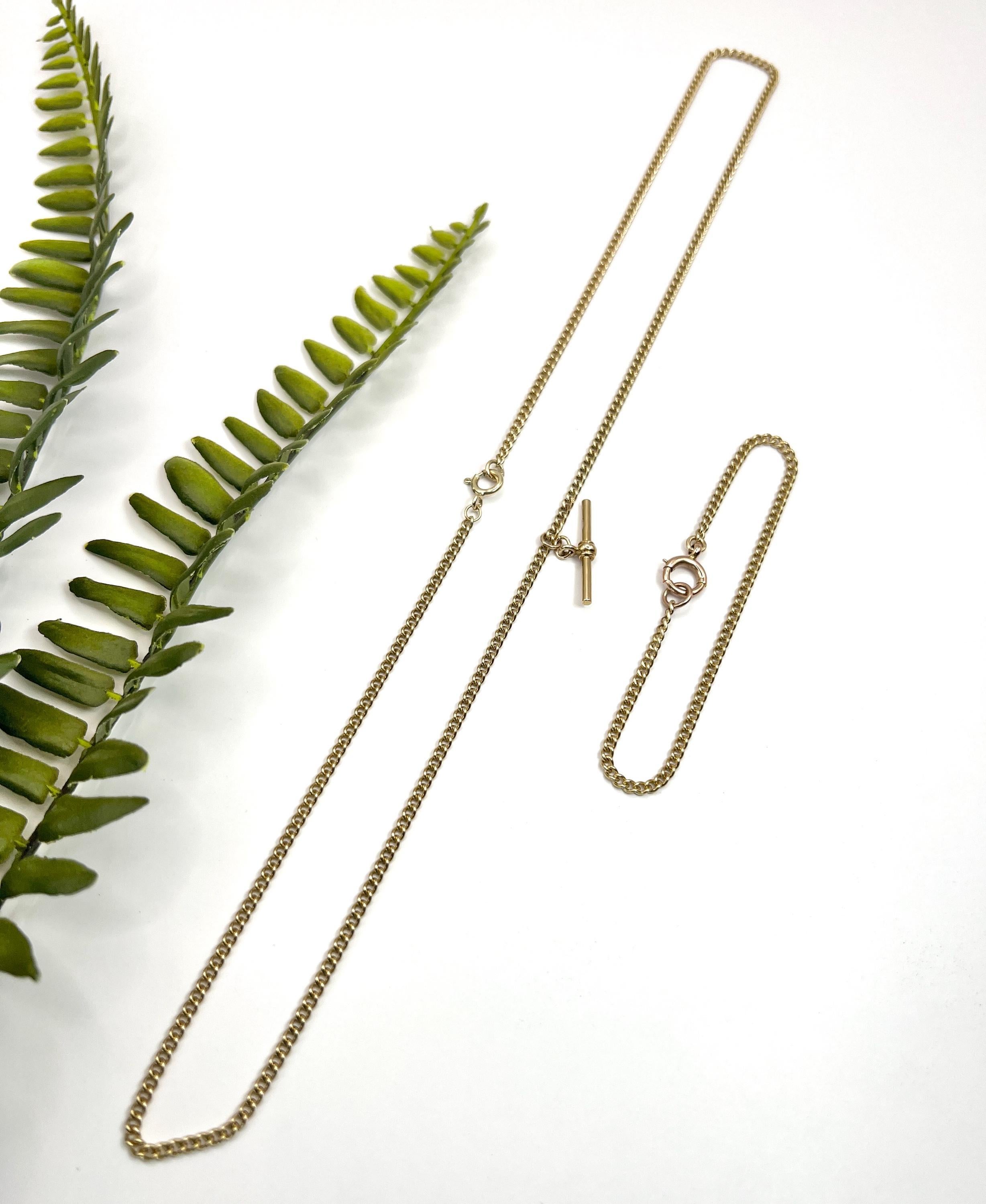 Chaîne Albert en or jaune 9ct, 1920, 22 1/4 pouces à maillons fins Curb Link en vente 11