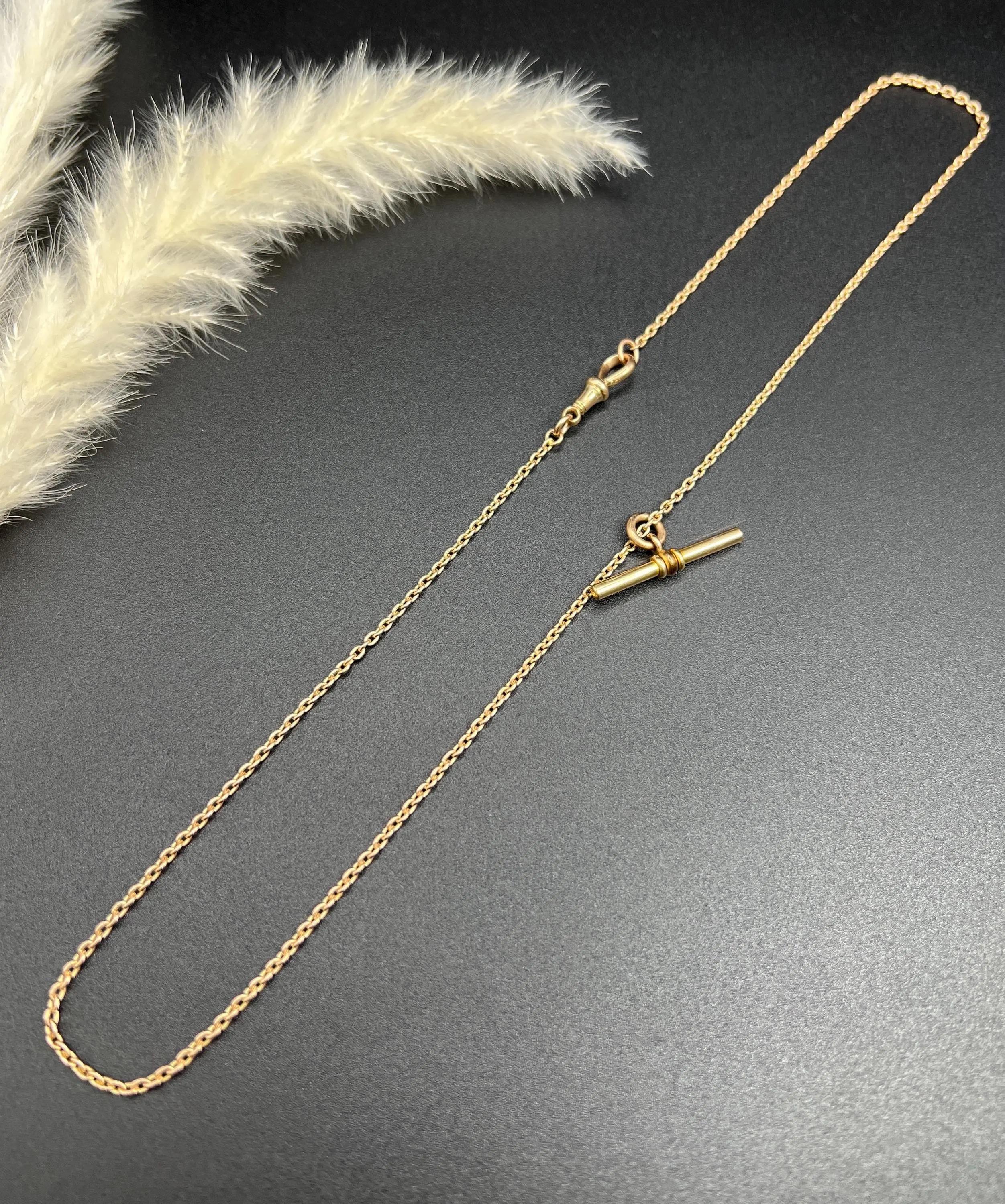 Antique 9ct Yellow Gold, 1920s 22 Inch Trace Link Albert Chain with T Bar en vente 6