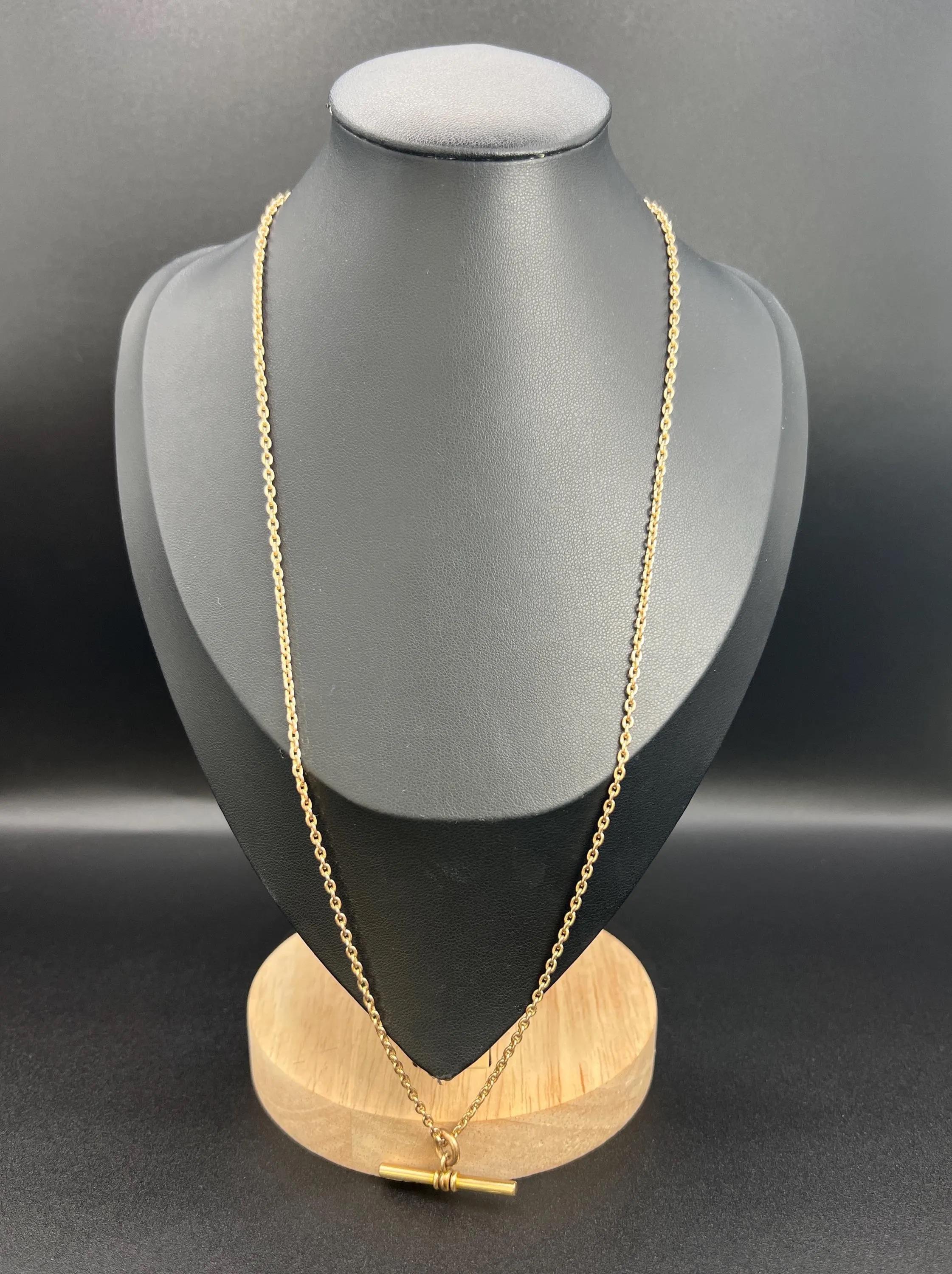 Antique 9ct Yellow Gold, 1920s 22 Inch Trace Link Albert Chain with T Bar Bon état - En vente à Brighton, GB