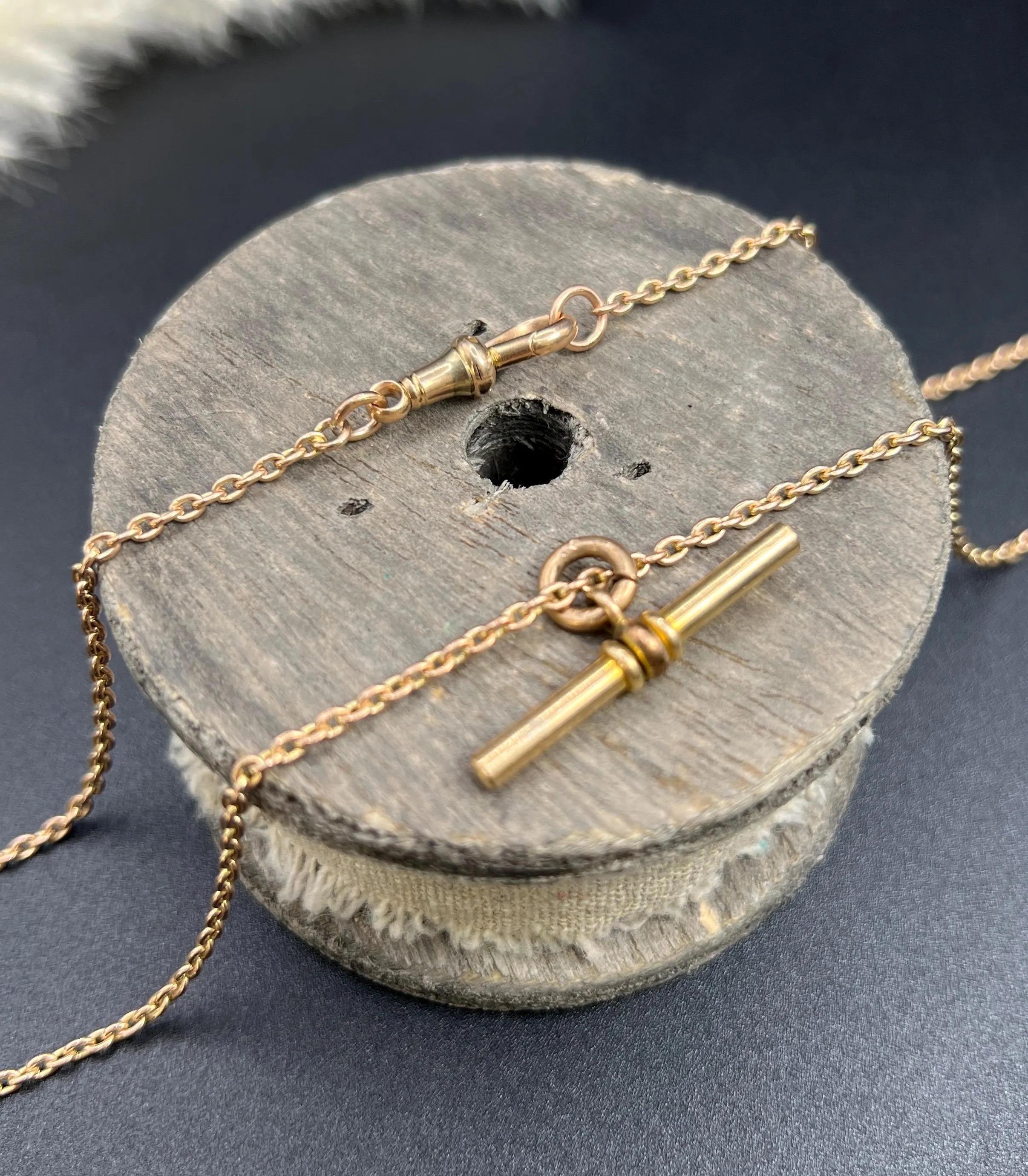 Antique 9ct Yellow Gold, 1920s 22 Inch Trace Link Albert Chain with T Bar en vente 2