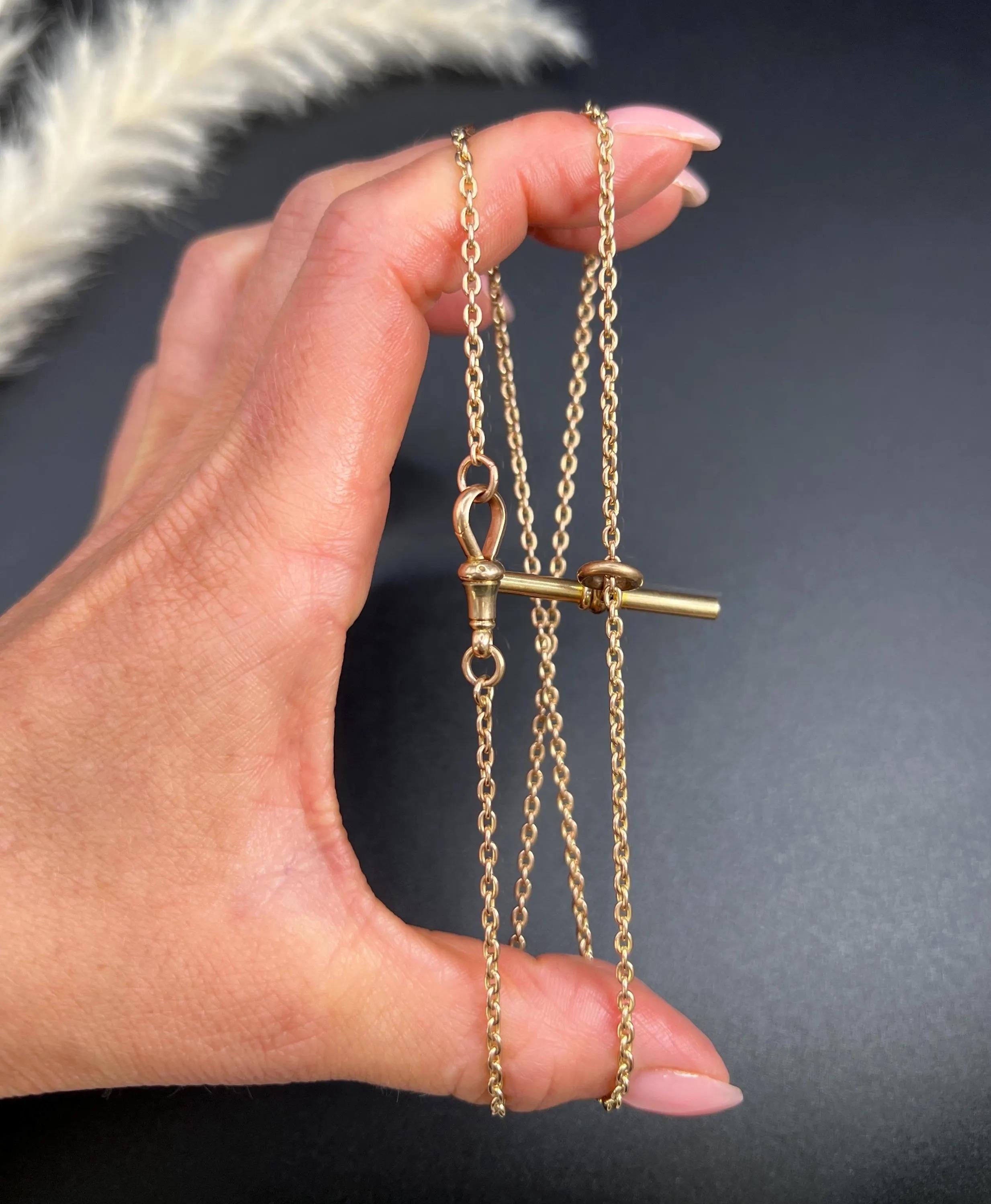 Antique 9ct Yellow Gold, 1920s 22 Inch Trace Link Albert Chain with T Bar en vente 4