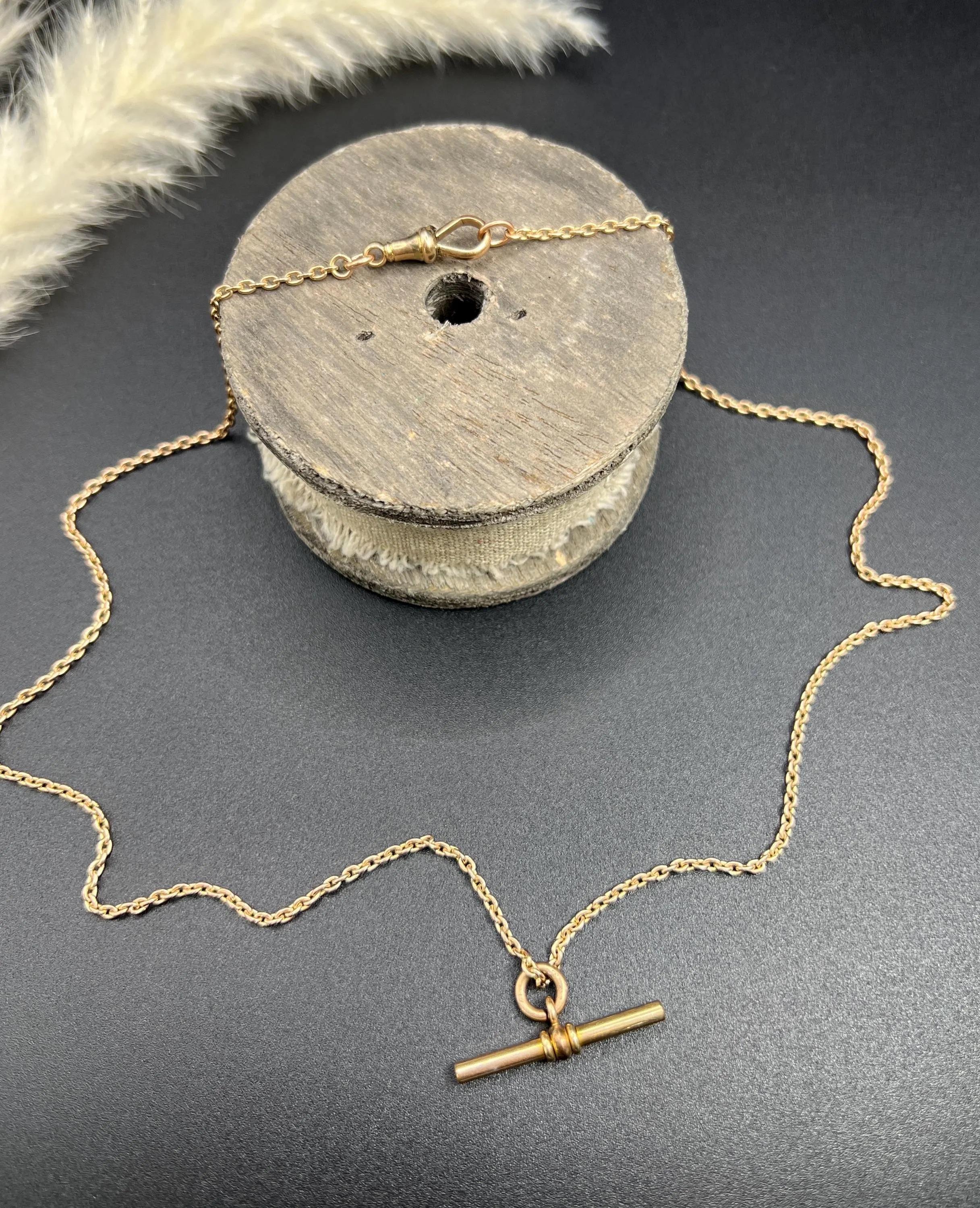 Antique 9ct Yellow Gold, 1920s 22 Inch Trace Link Albert Chain with T Bar en vente 5